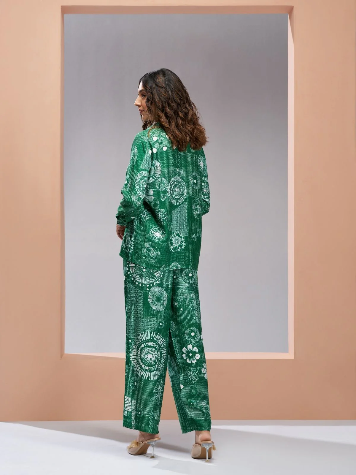 Odette Green Linen Printed Co-Ord Set For Women - Image 5
