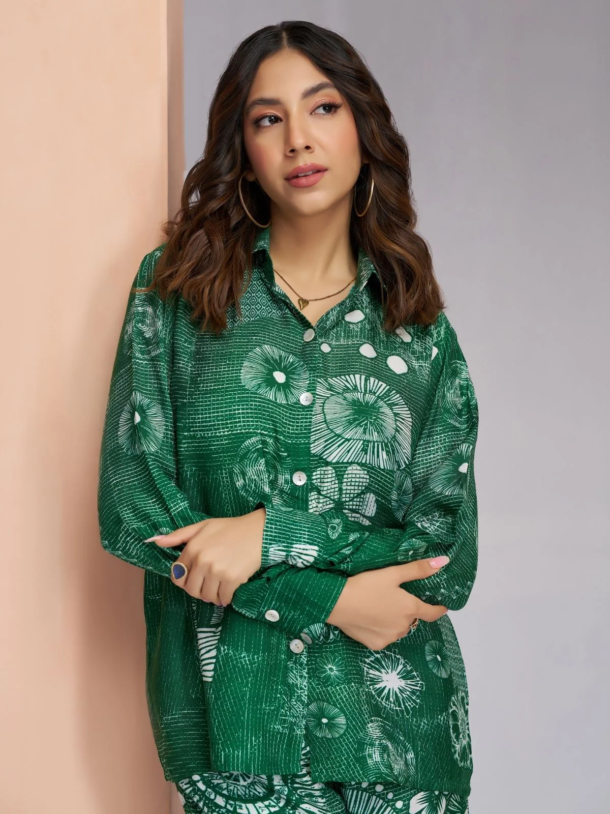 Odette Green Linen Printed Co-Ord Set For Women - Image 6