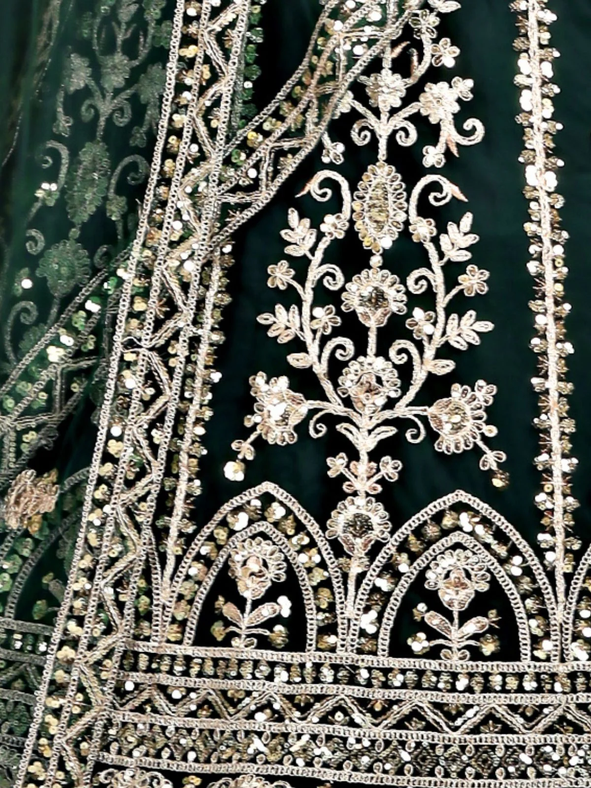 Odette Green Net Embellished Semi Stitched Lehenga For Women - Image 5