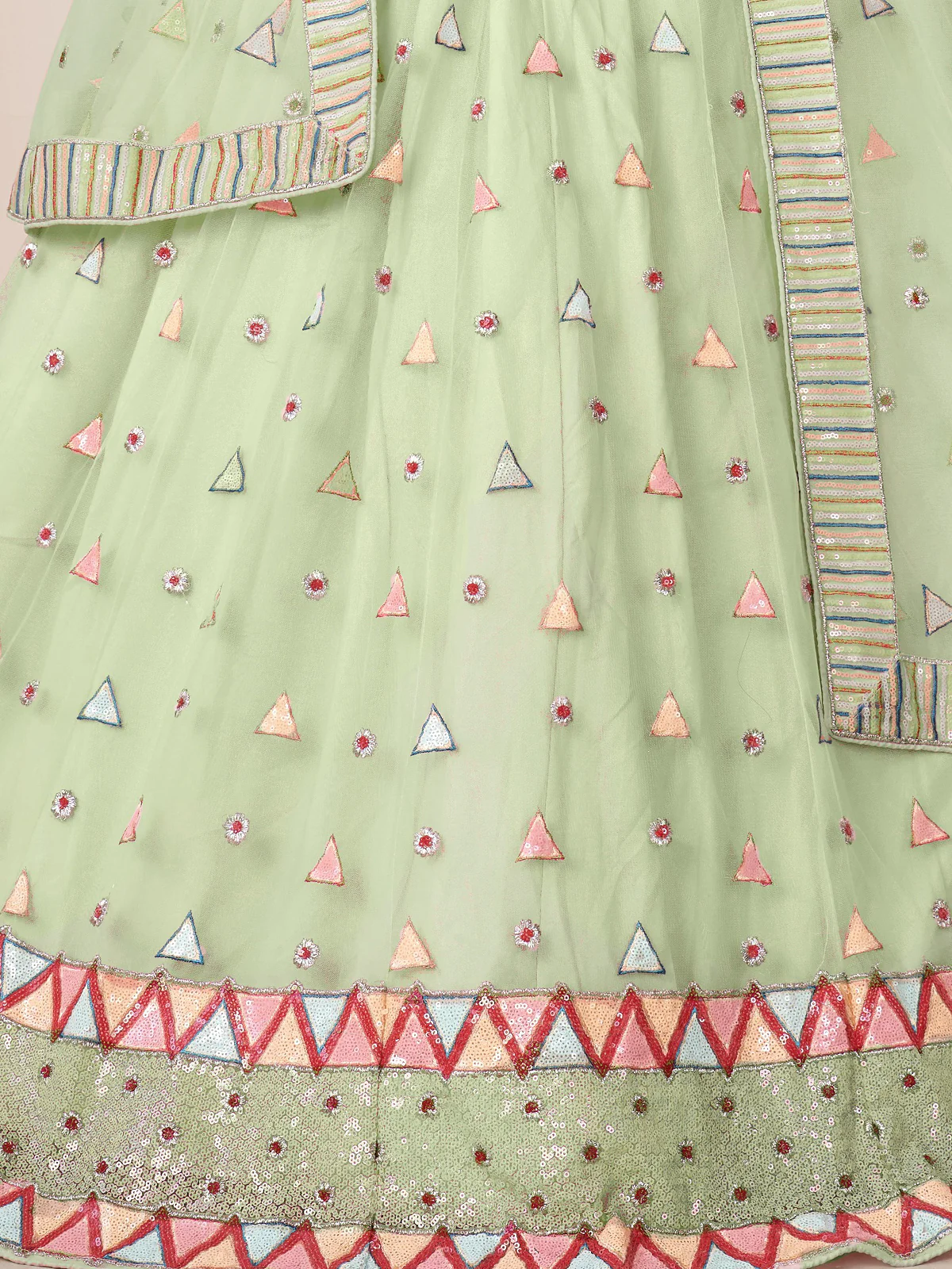Odette Green Net Embellished Semi Stitched Lehenga With Unstitched Blouse for Women - Image 5