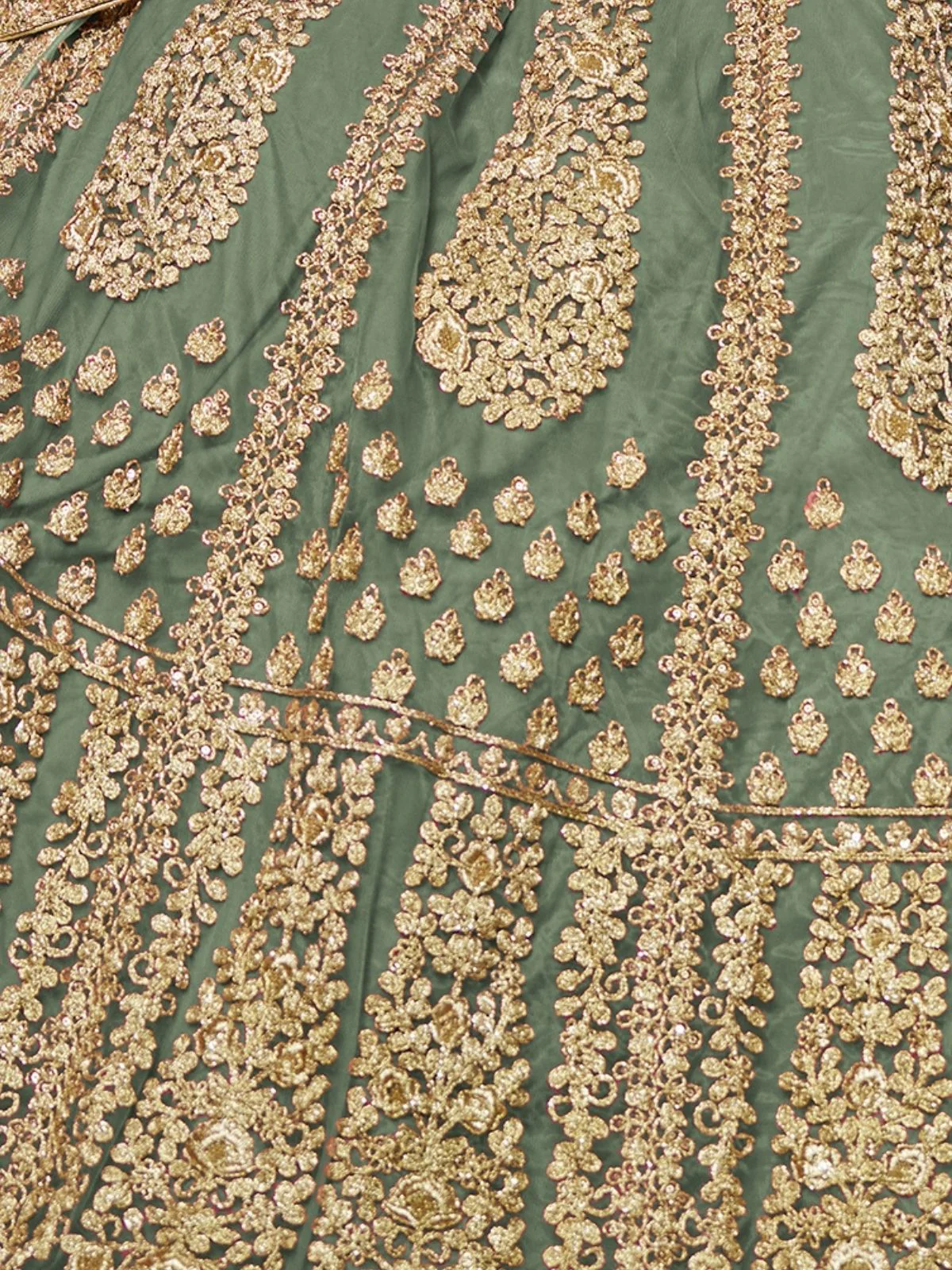 Odette Green Net Embroidered Semi-Stitched lehenga For Women - Image 5