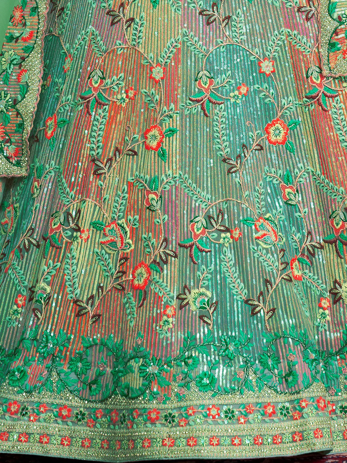 Odette Green Net Embroidered Semi Stitched Lehenga With Unstitched Blouse for Women - Image 6