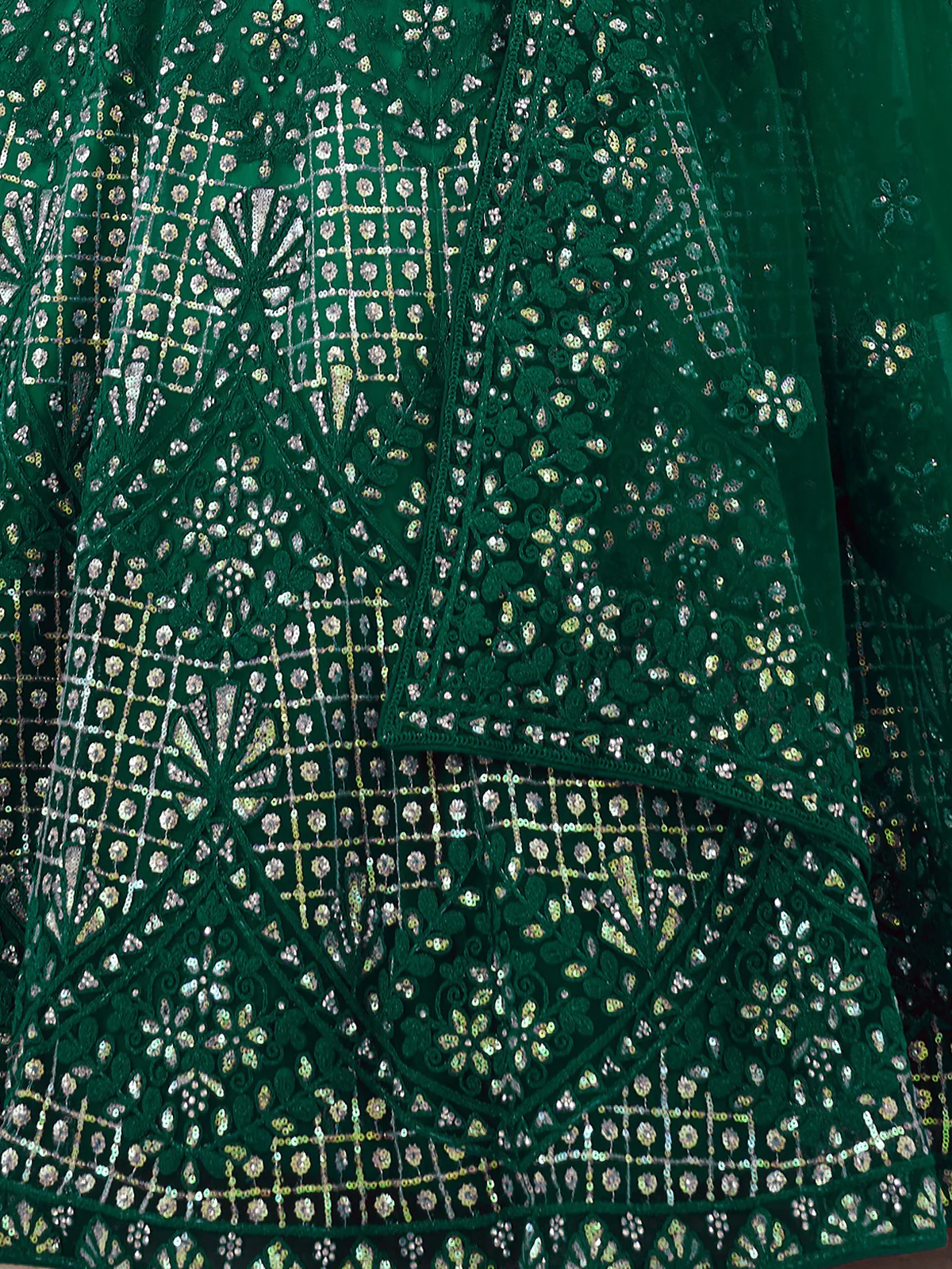 Odette Green Net Embroidered Semi Stitched Lehenga With Unstitched Blouse for Women - Image 5