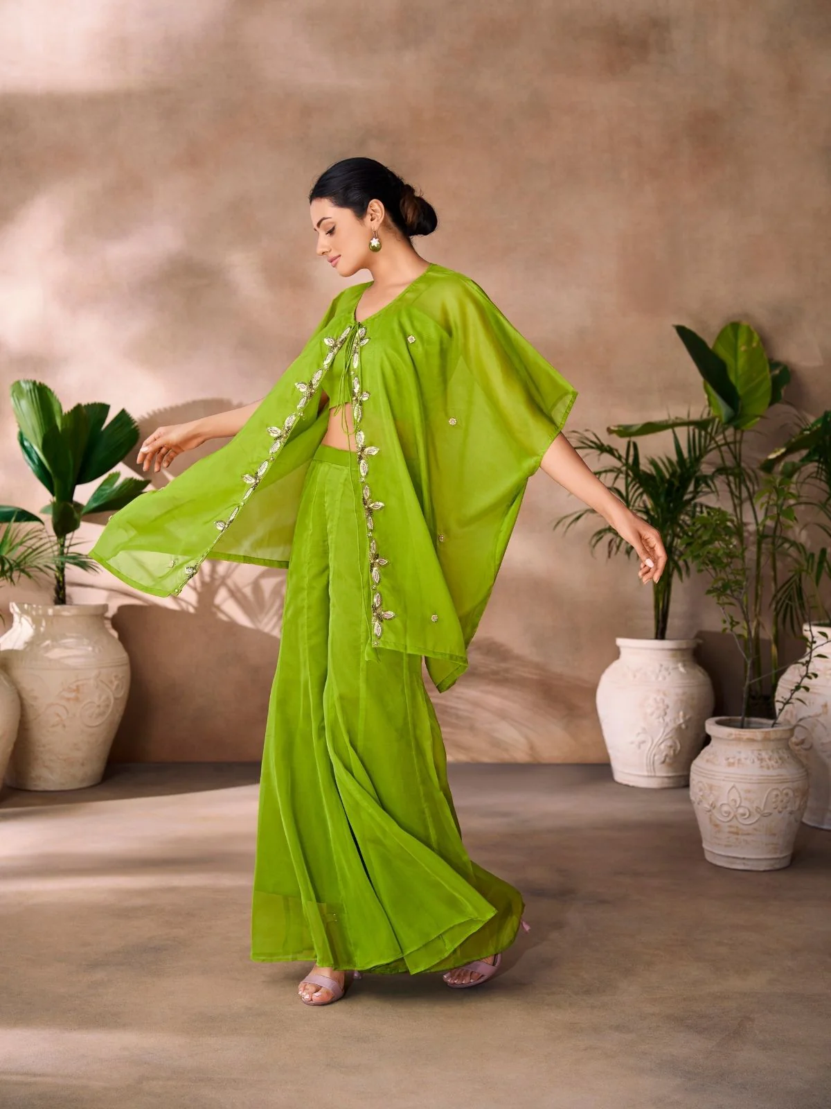 Odette Green Organza Embellished Co-Ord Set For Women - Image 2