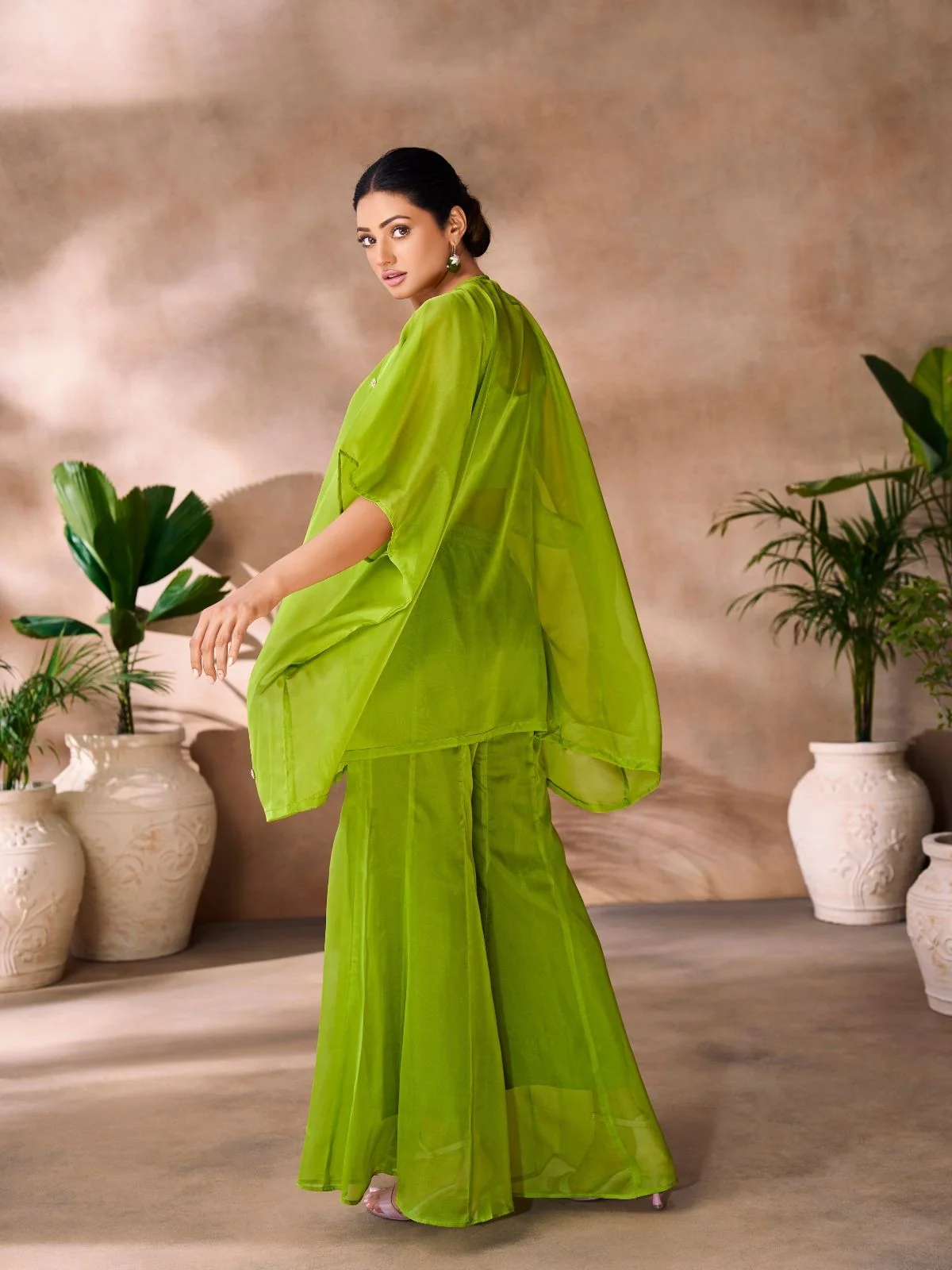 Odette Green Organza Embellished Co-Ord Set For Women - Image 4