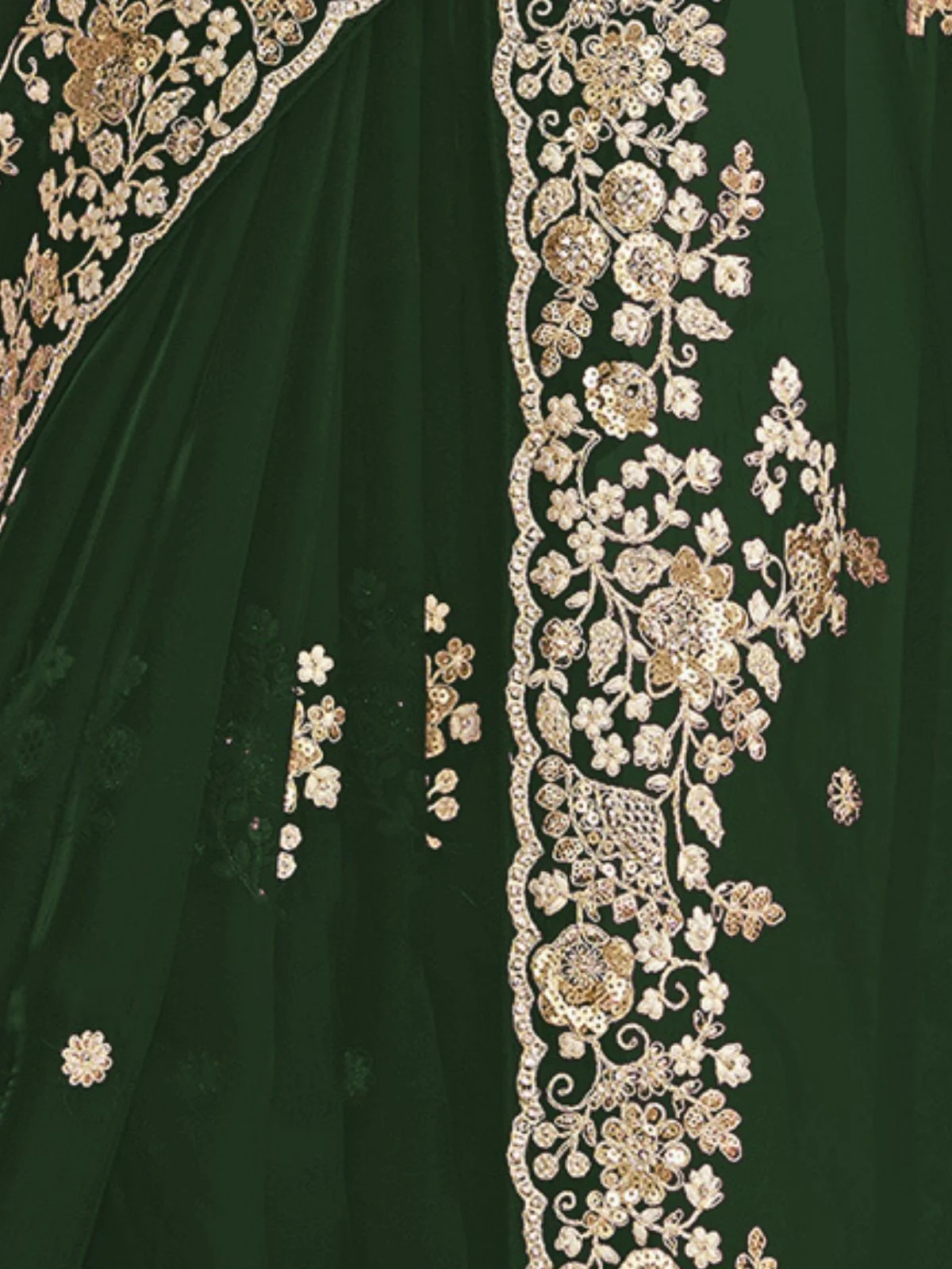 Odette Green Organza Embellished Elegant Saree For Women - Image 4