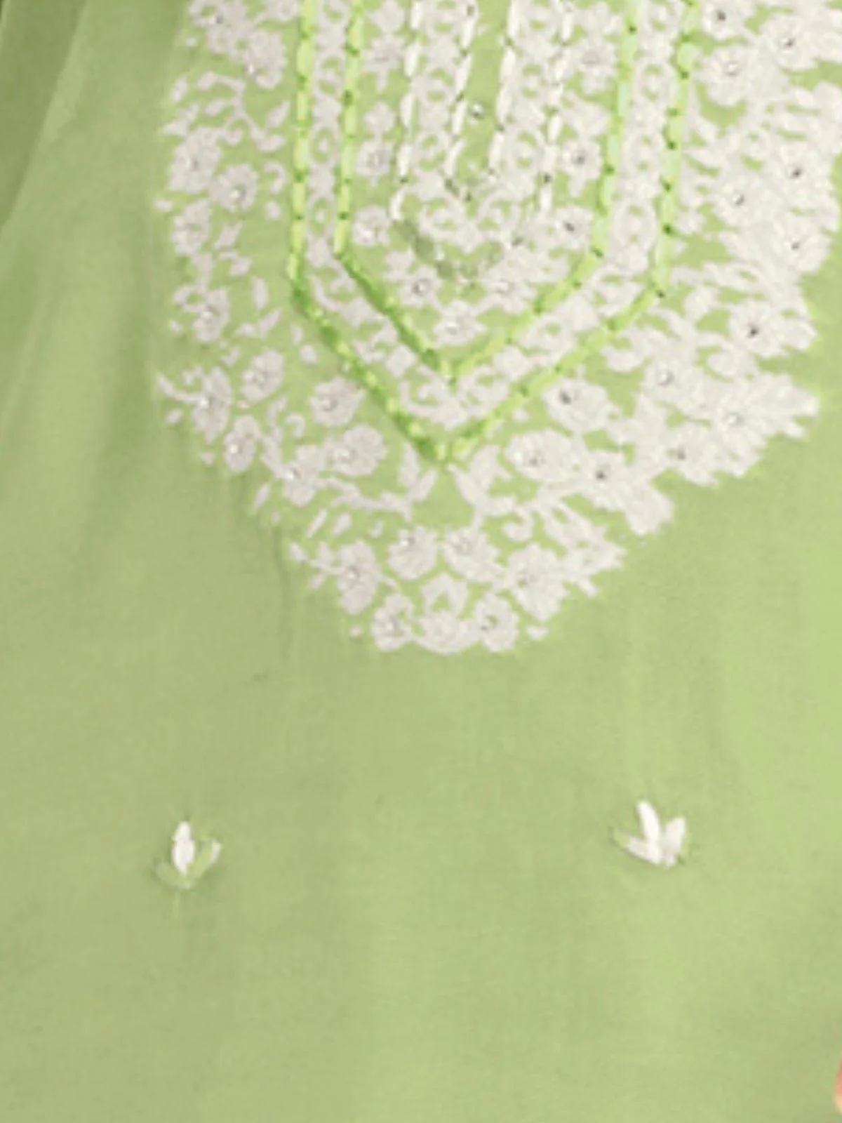 Odette Green Organza Embroidered Semi-Stitched Kurta Set For Women - Image 3