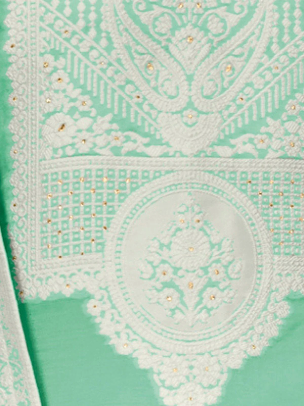 Odette Green Organza Embroidered Semi-Stitched Kurta Set For Women - Image 3