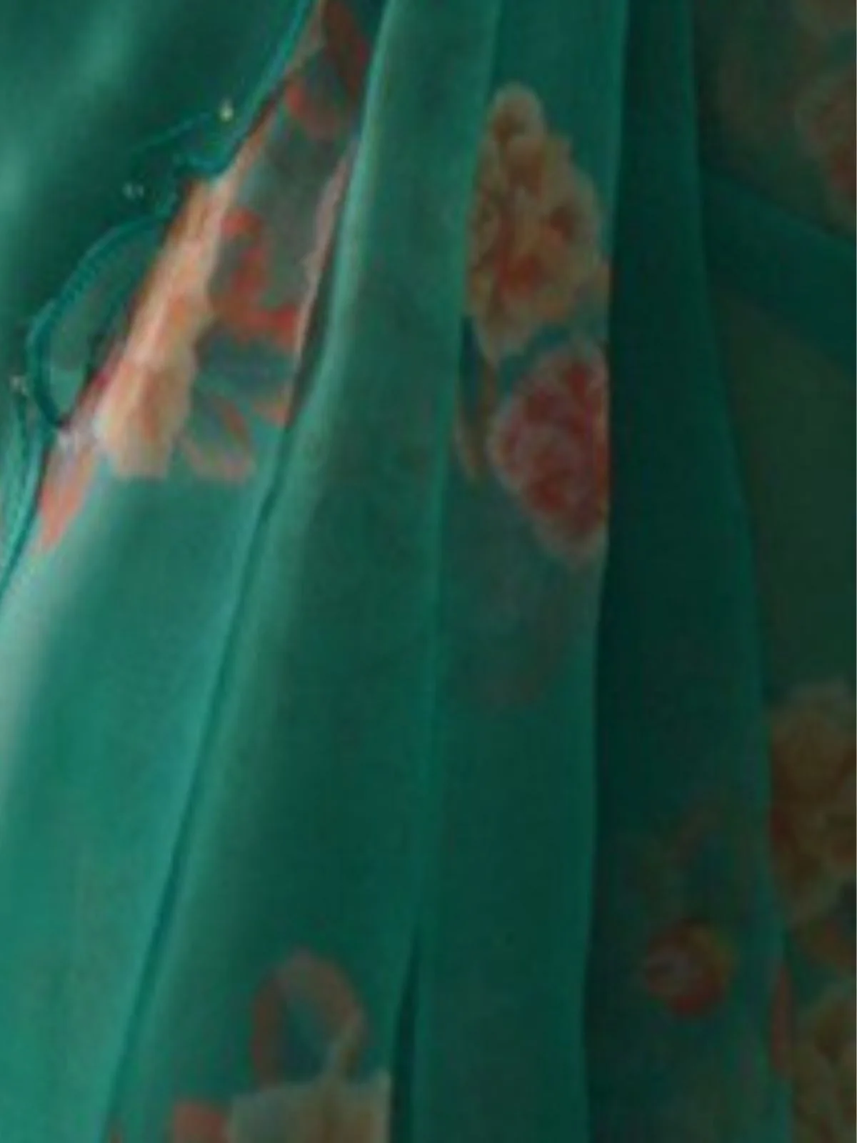 Odette Green Organza Printed Saree With Unstitched Blouse For Women - Image 3