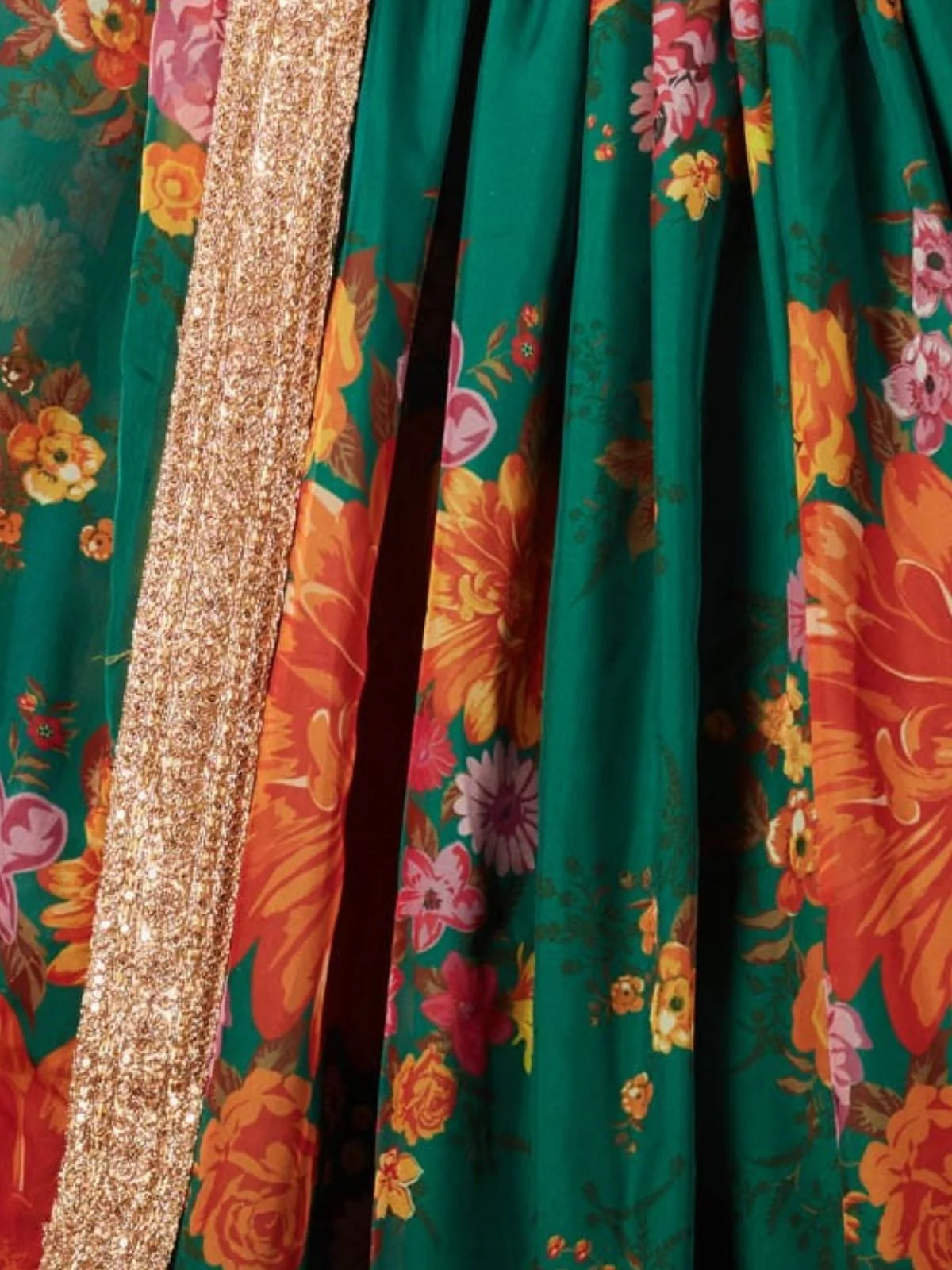 Odette Green Organza Printed Semi Stitched Lehenga With Unstitched Blouse For Women - Image 6