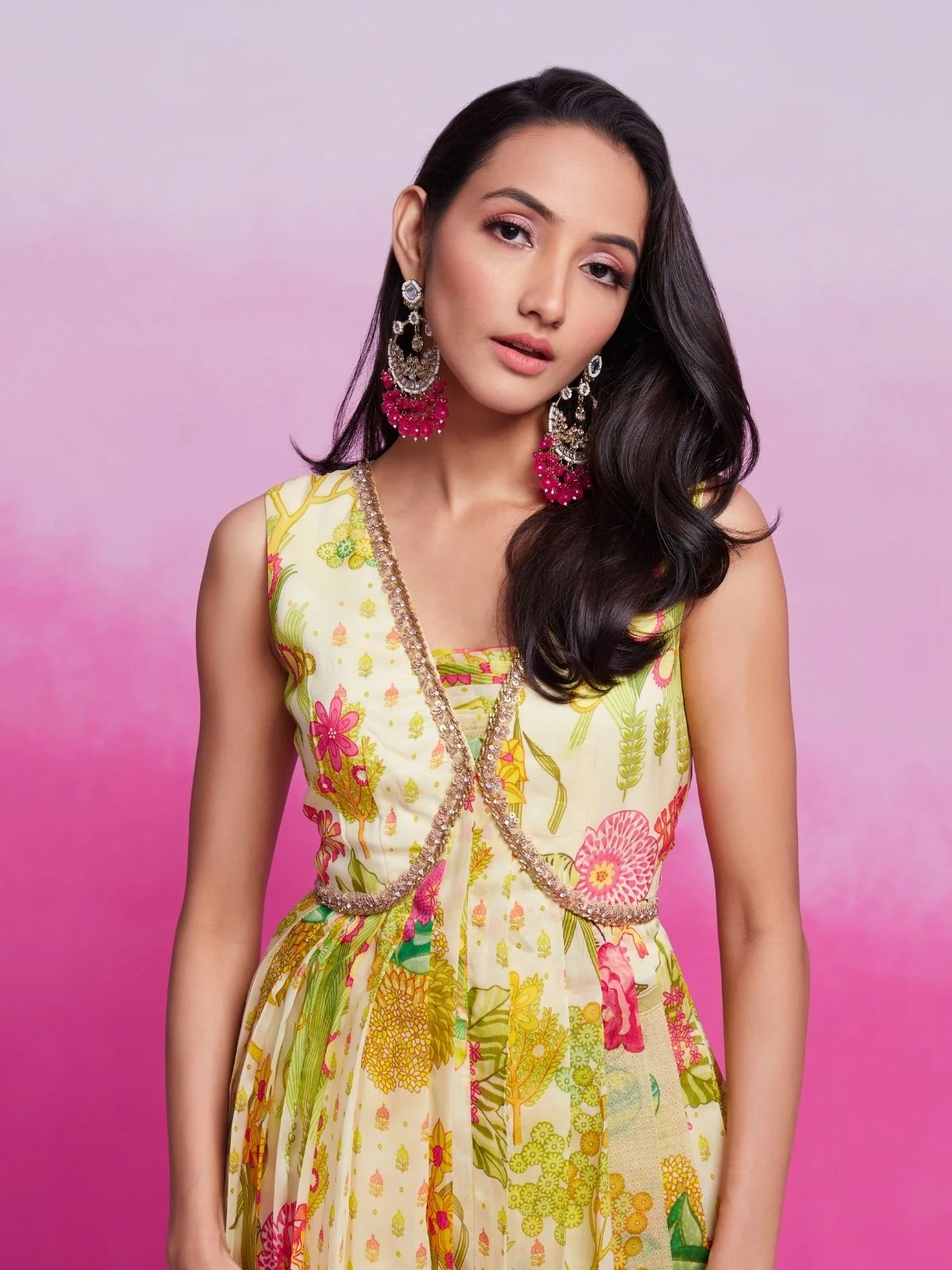 Odette Green Organza Printed Stitched Gown For Women - Image 6