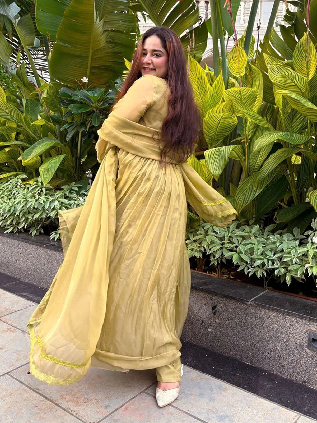 Odette Green Organza Solid Stitched Salwar Suit Set For Women - Image 3