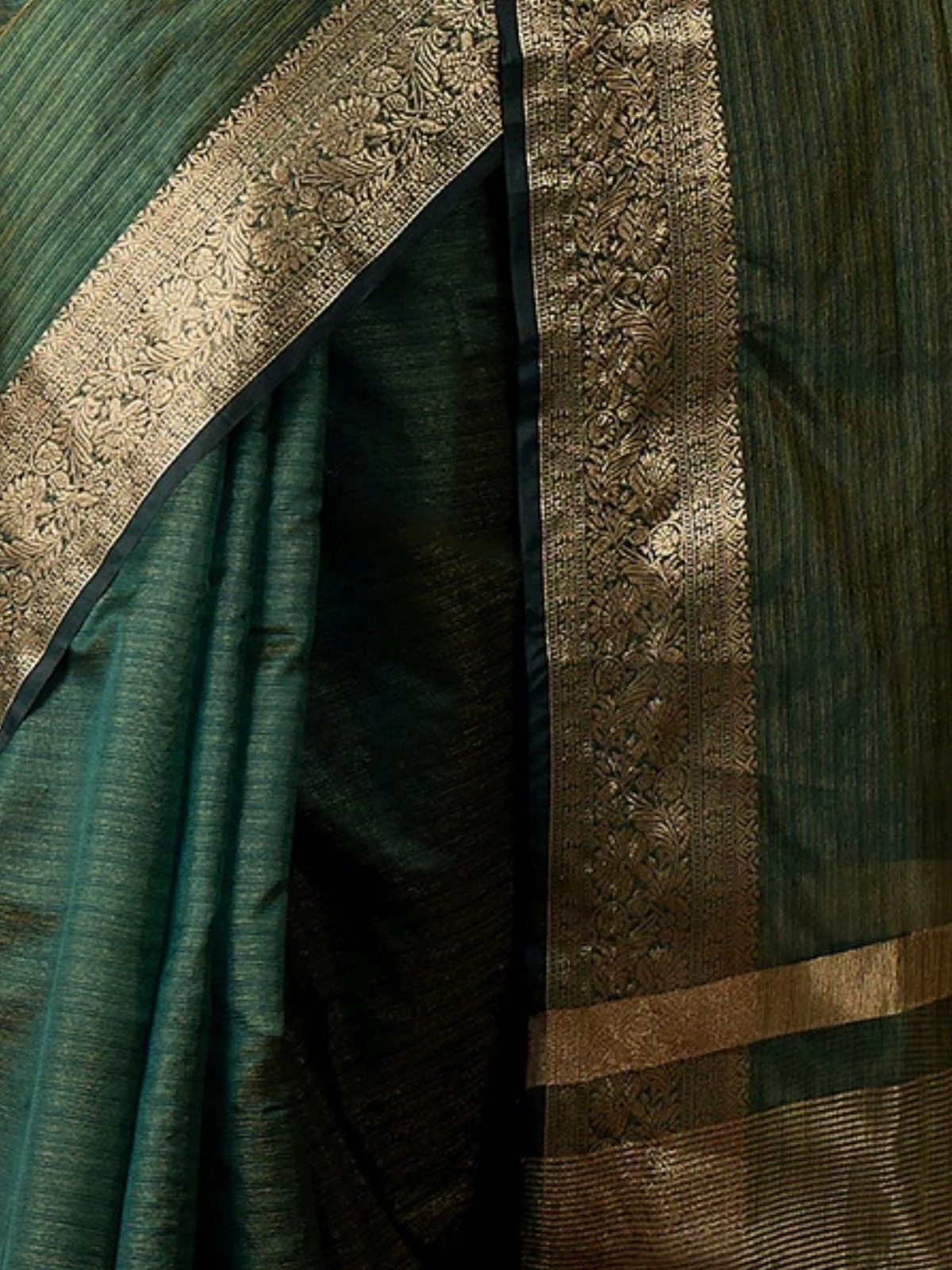 Odette Green Organza Woven Saree With Unstitched Blouse For Women - Image 6