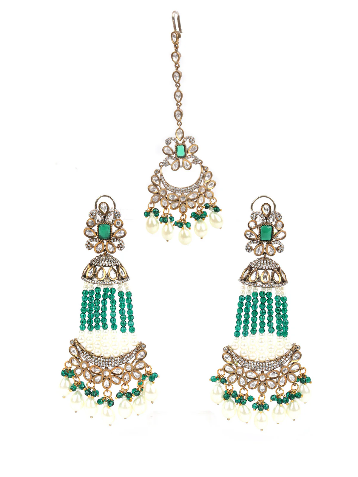 Odette Green Pearls Gold-Plated Dangler Earrings For Women - Image 3