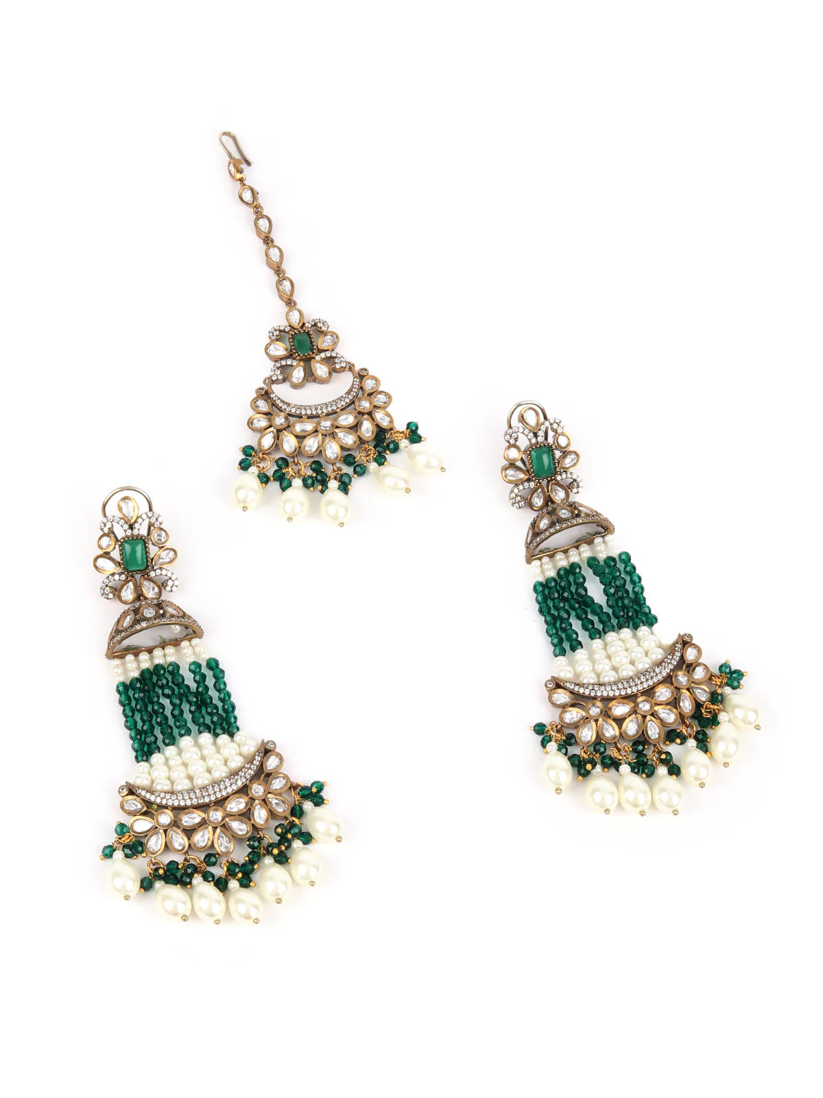 Odette Green Pearls Gold-Plated Dangler Earrings For Women - Image 5