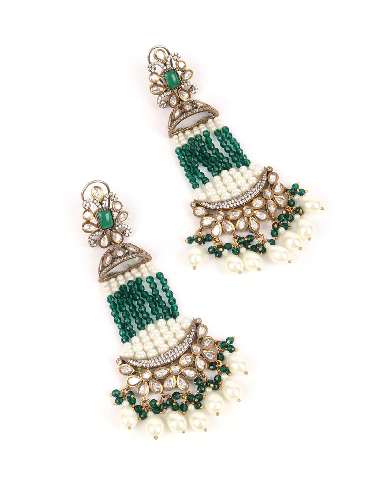 Odette Green Pearls Gold-Plated Dangler Earrings For Women - Image 7