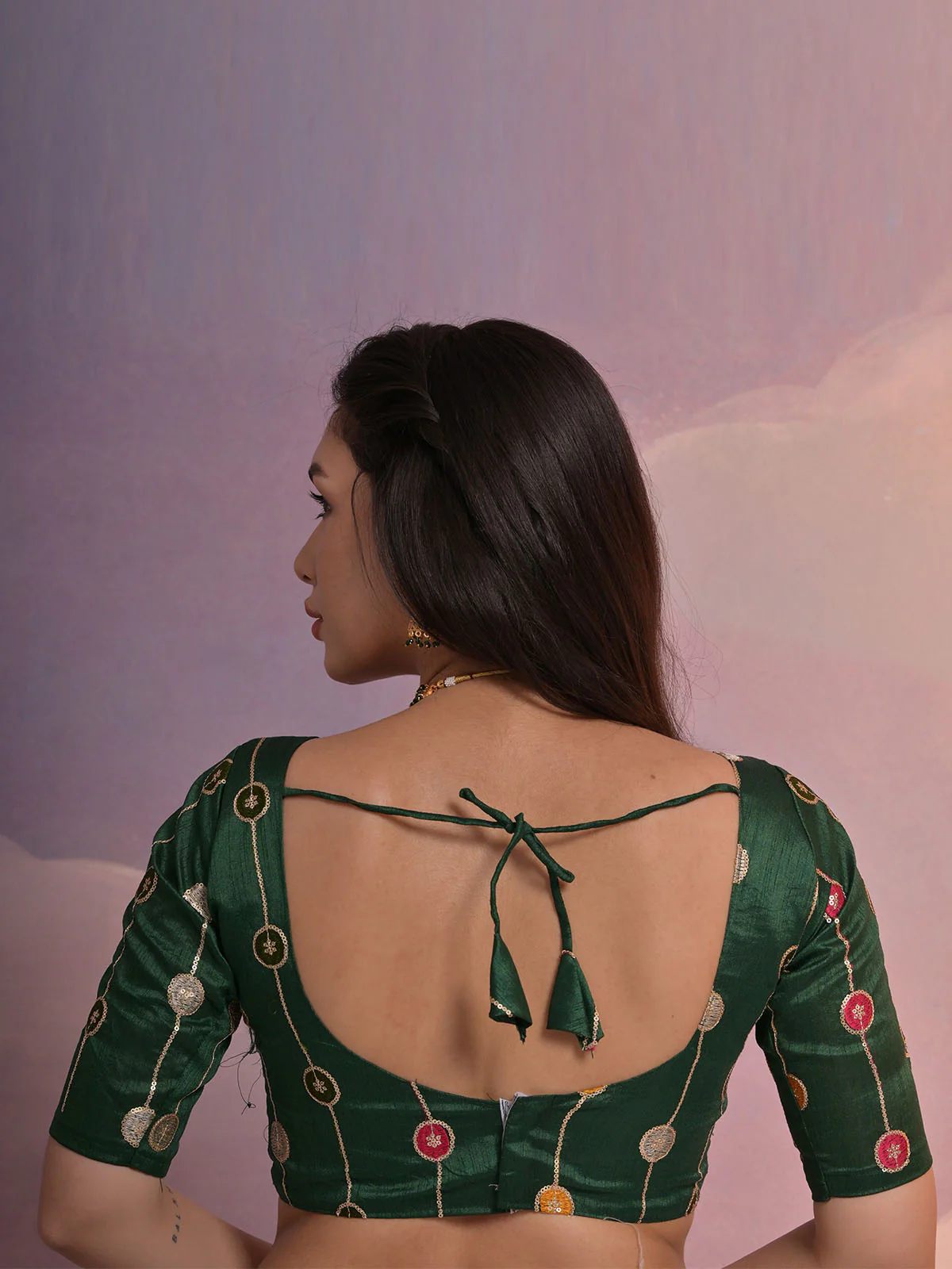Odette Green Printed Georgette Saree With Unstitched Blouse For Women - Image 7