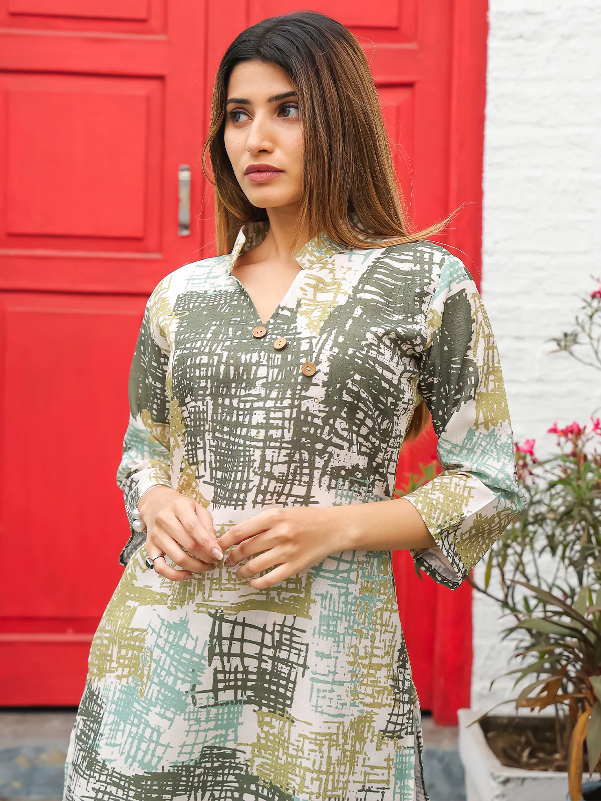 Odette Green Cotton Printed Stitched Co Ord Set for Women - Image 5