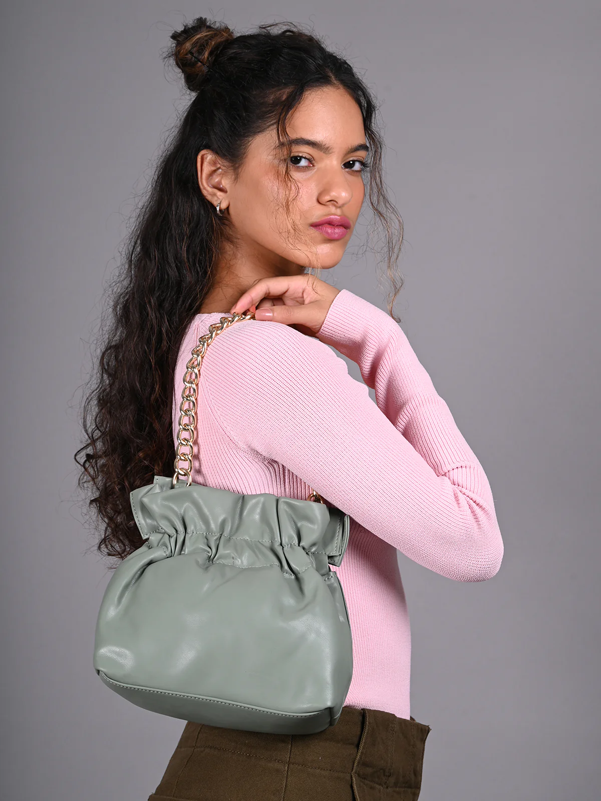 Odette Green PU Solid Hand Bag For Women - Image 2