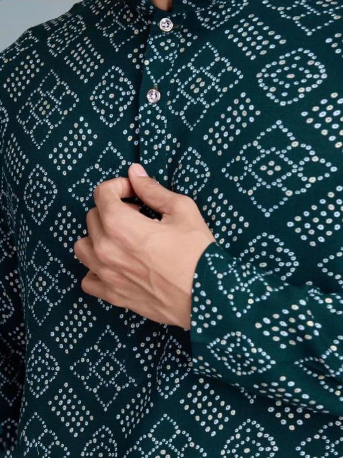 Odette Green Rayon Printed Stitched Kurta For Men - Image 4