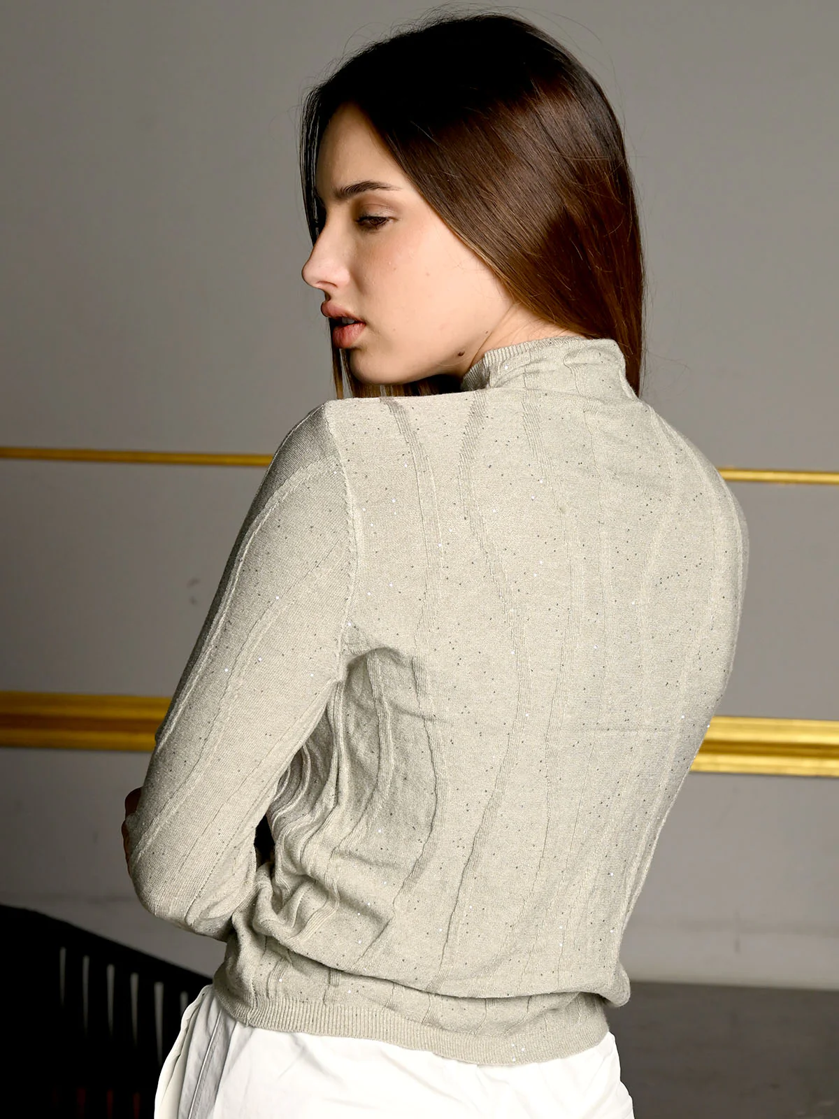 Odette Green Ribbed Cotton Embellished Top For Women - Image 4