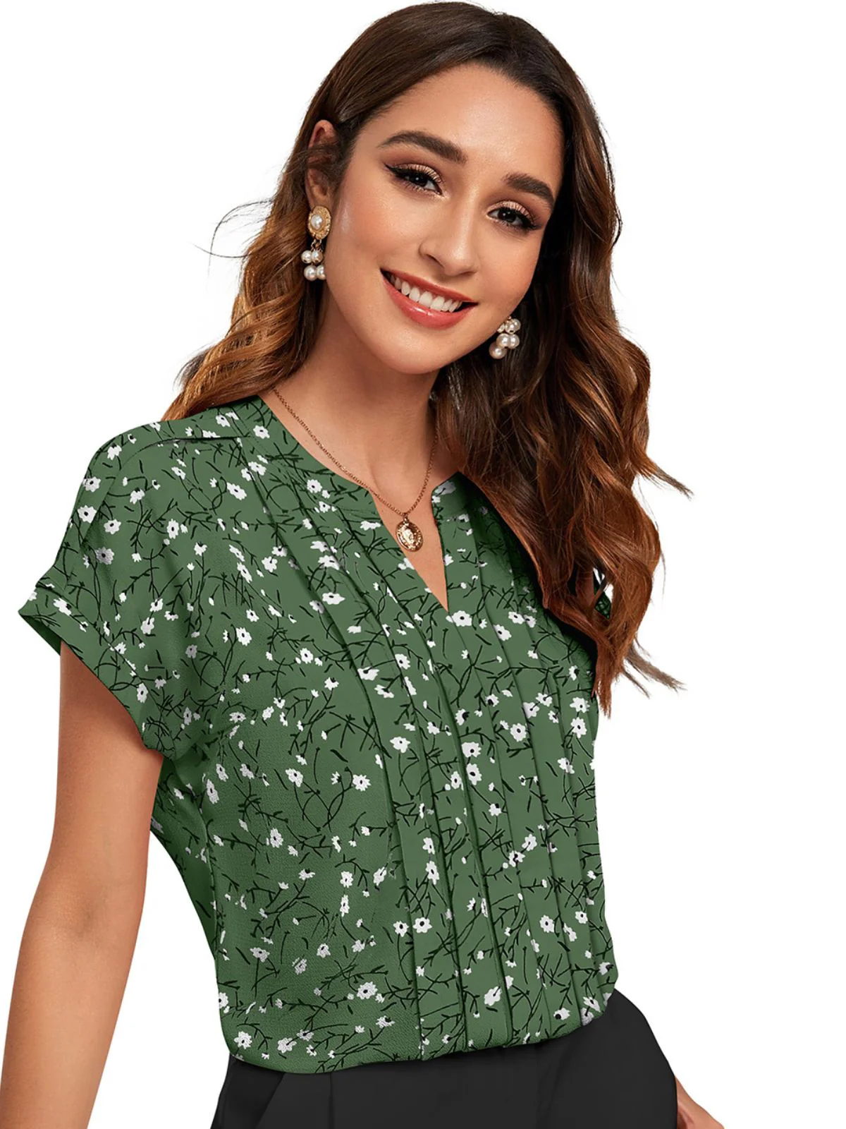 Odette Green Cotton Blend Printed Top For Women - Image 2