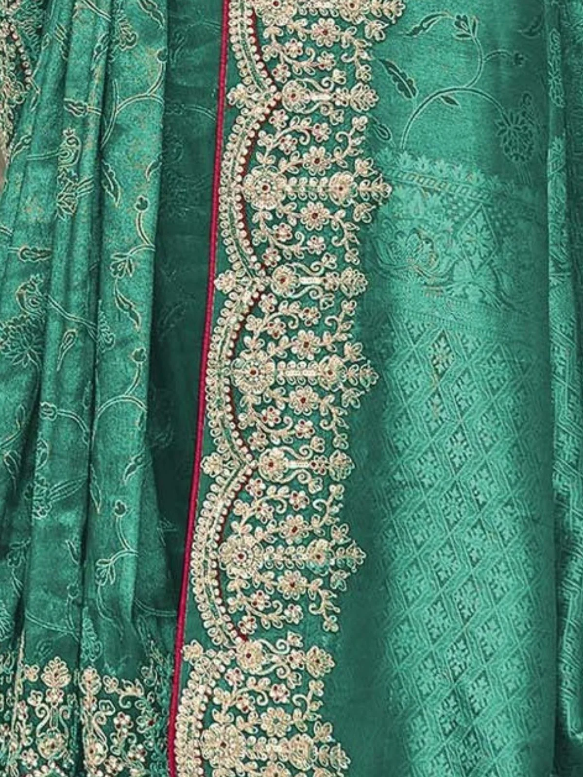 Odette Green Satin Embroidered Saree For Women - Image 3