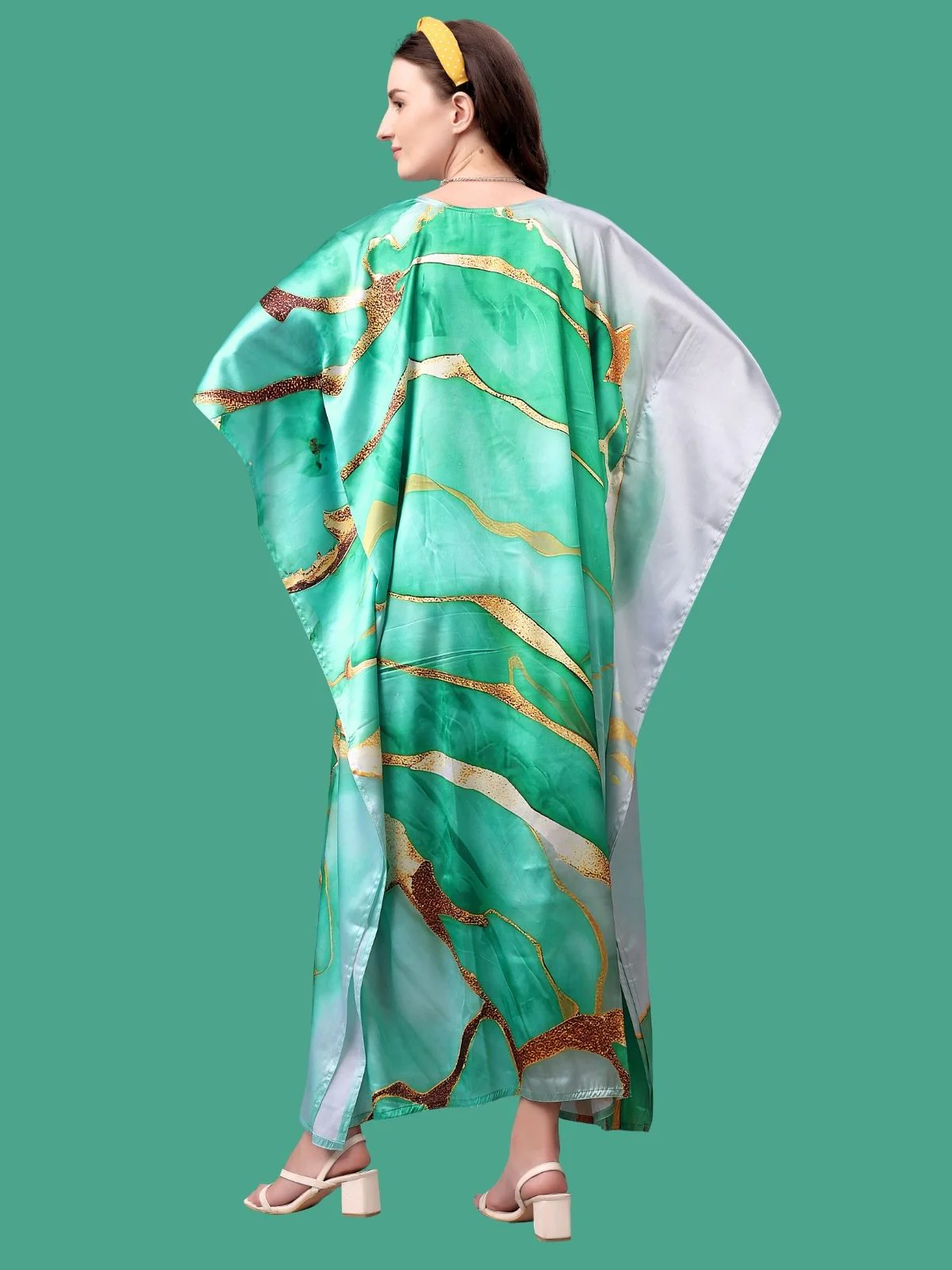 Odette Green Satin Printed Kaftan For Women - Image 3