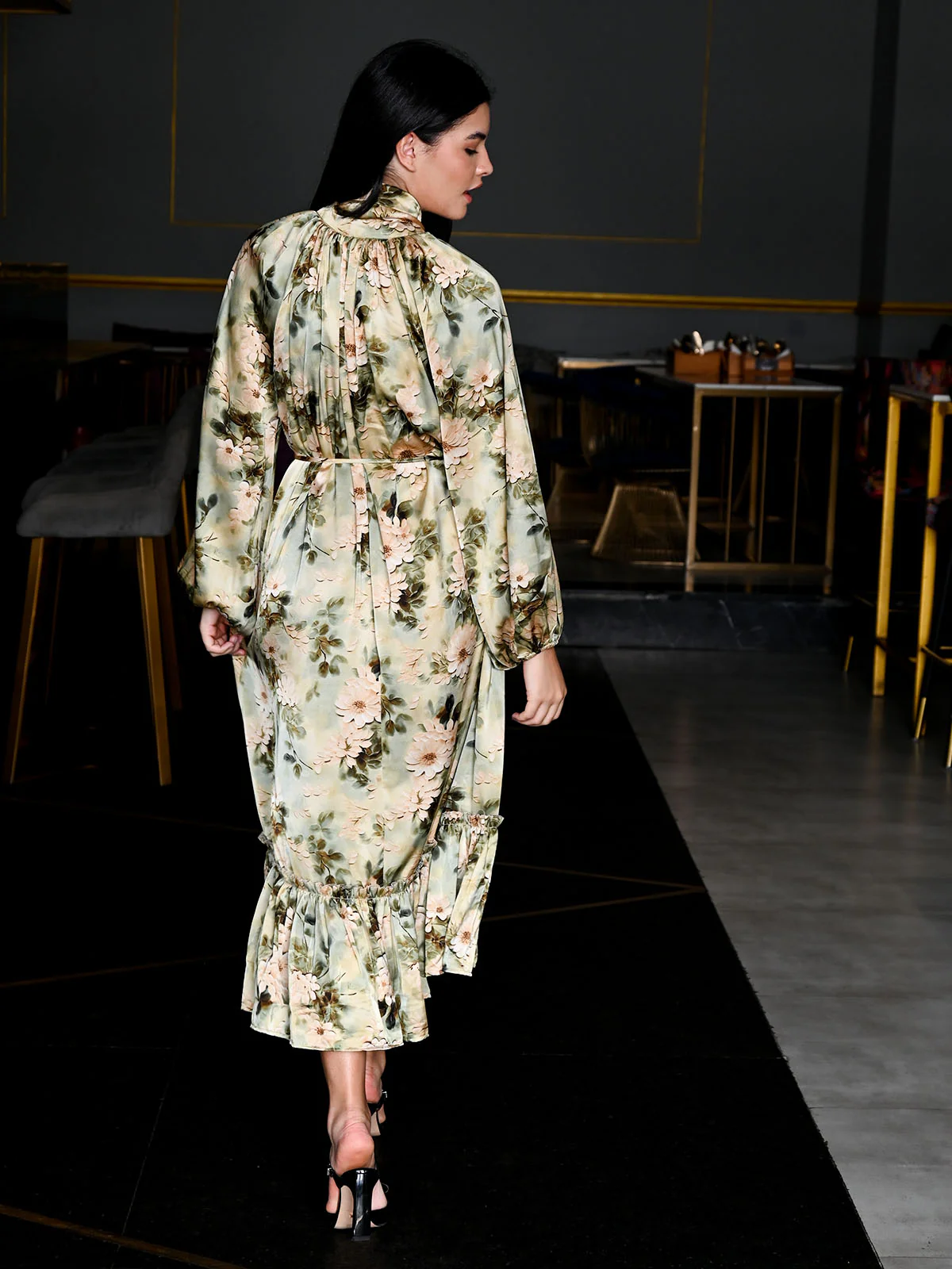 Odette Green Satin Printed Long Dress For Women - Image 4