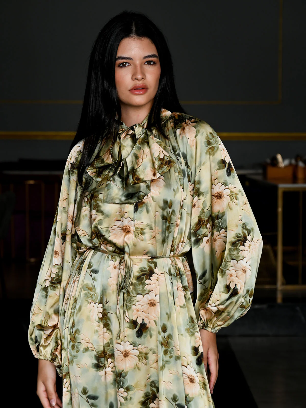 Odette Green Satin Printed Long Dress For Women - Image 5