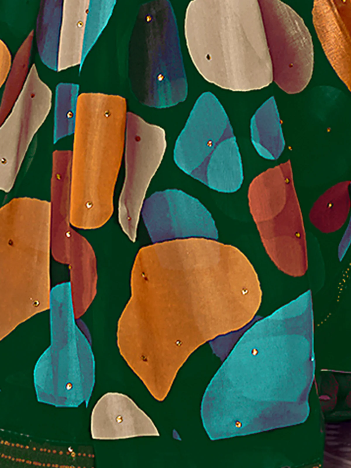 Odette Green Satin Printed Saree with Unstitched Blouse For Women - Image 4