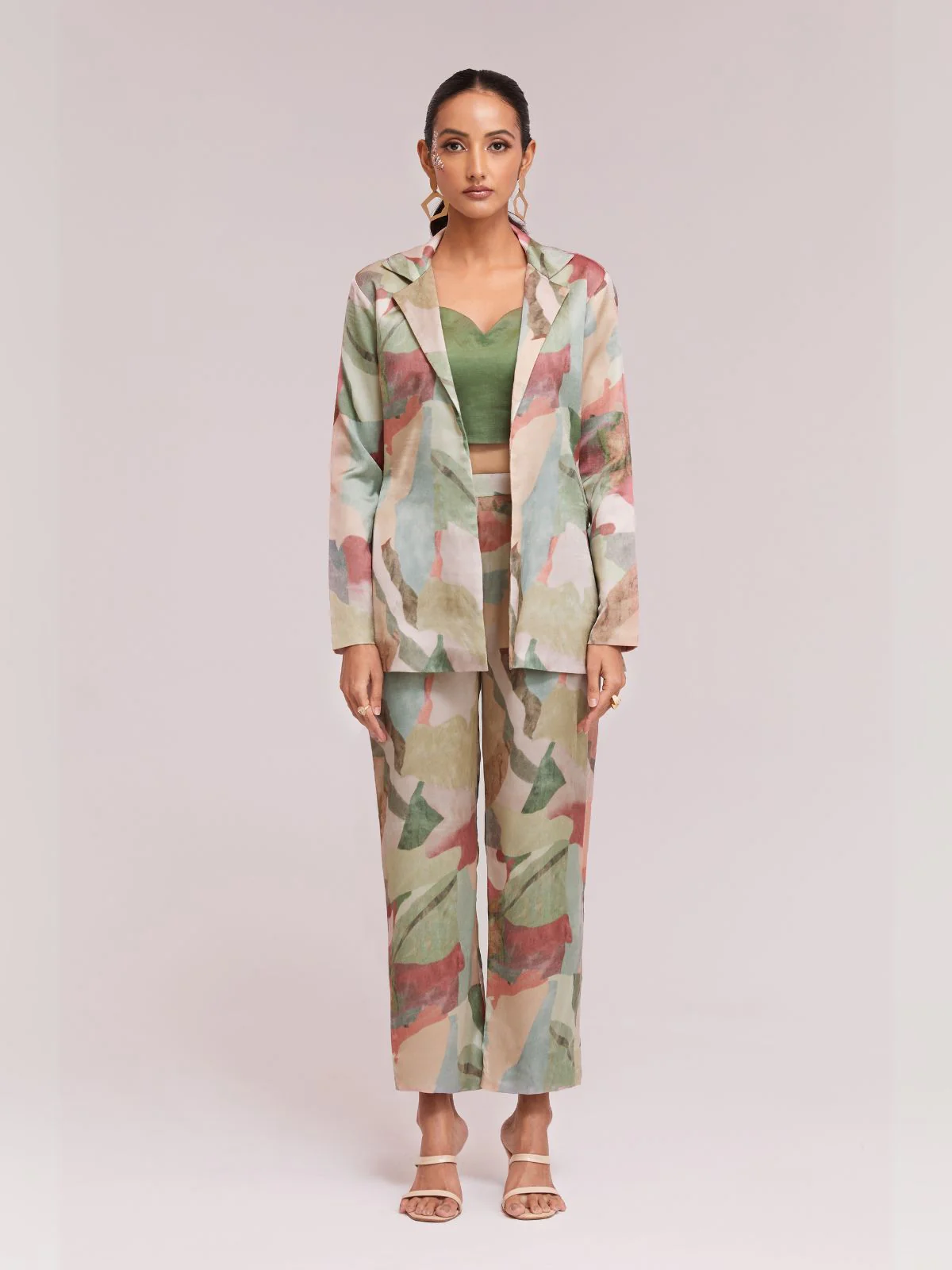 Odette Green Satin Printed Stitched Co-Ord Set For Women - Image 2