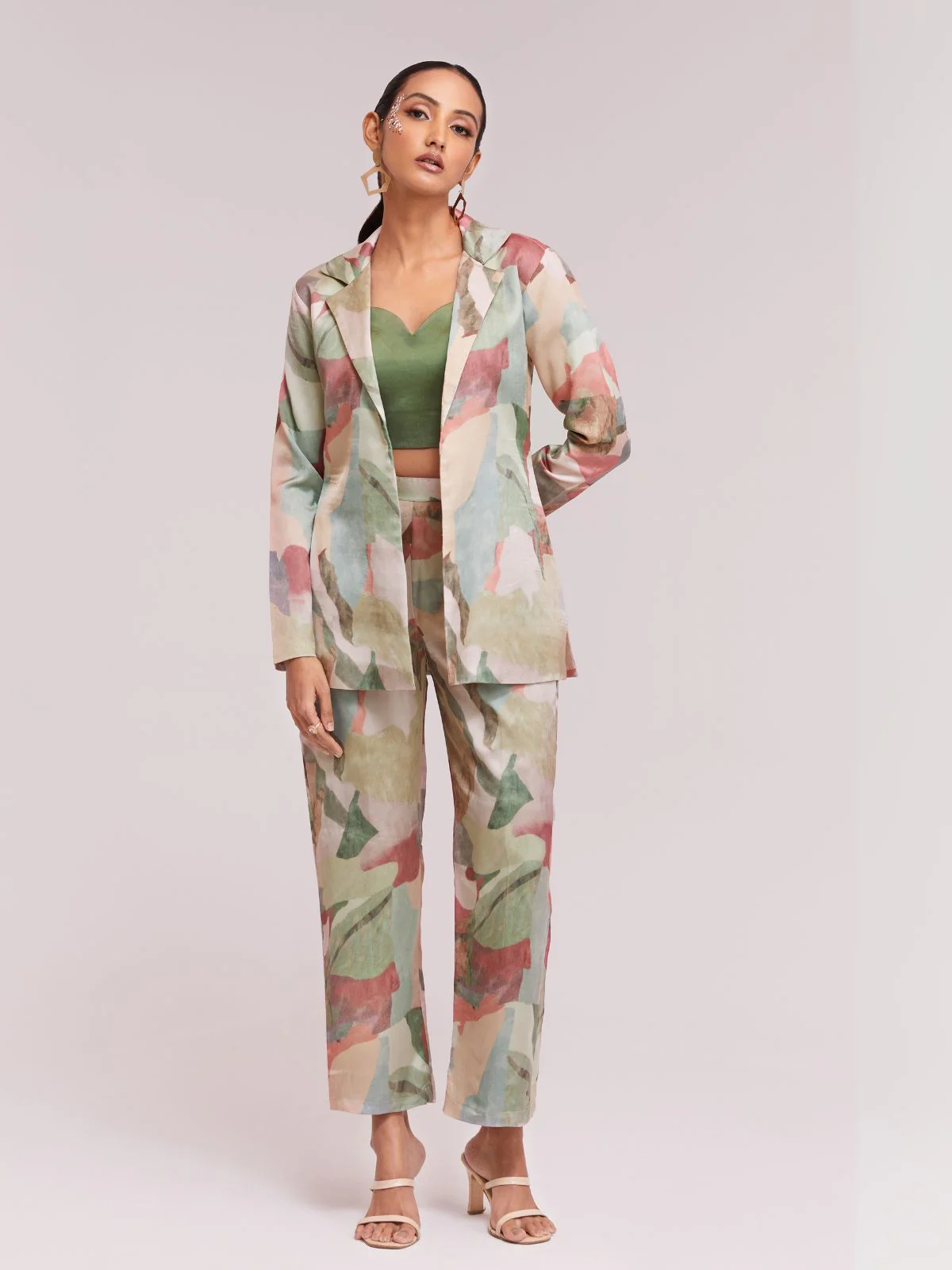 Odette Green Satin Printed Stitched Co-Ord Set For Women - Image 5