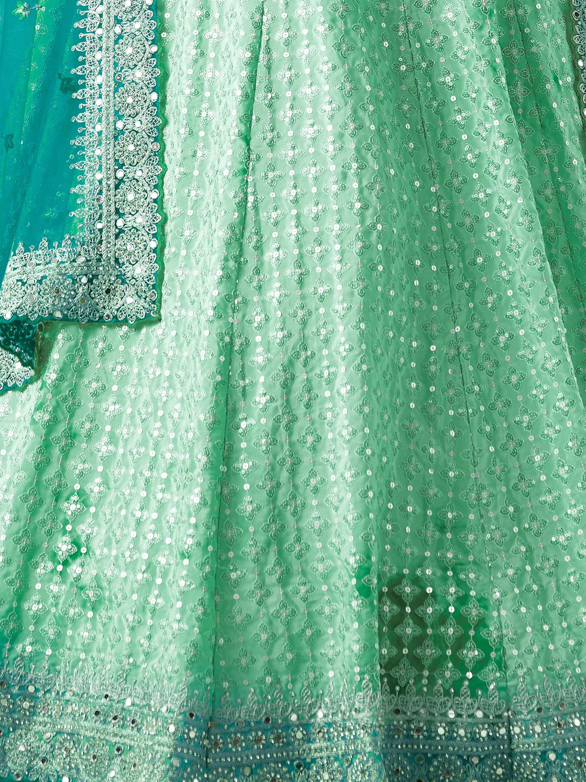 Odette Green Shibori Crepe Embroidered Semi Stitched Lehenga With Unstitched Blouse for Women - Image 5