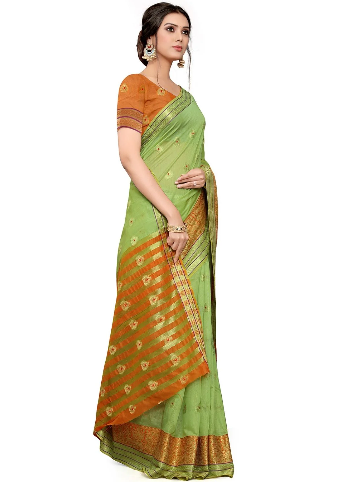 Odette Green Silk Blend Embellished Saree For Women - Image 2