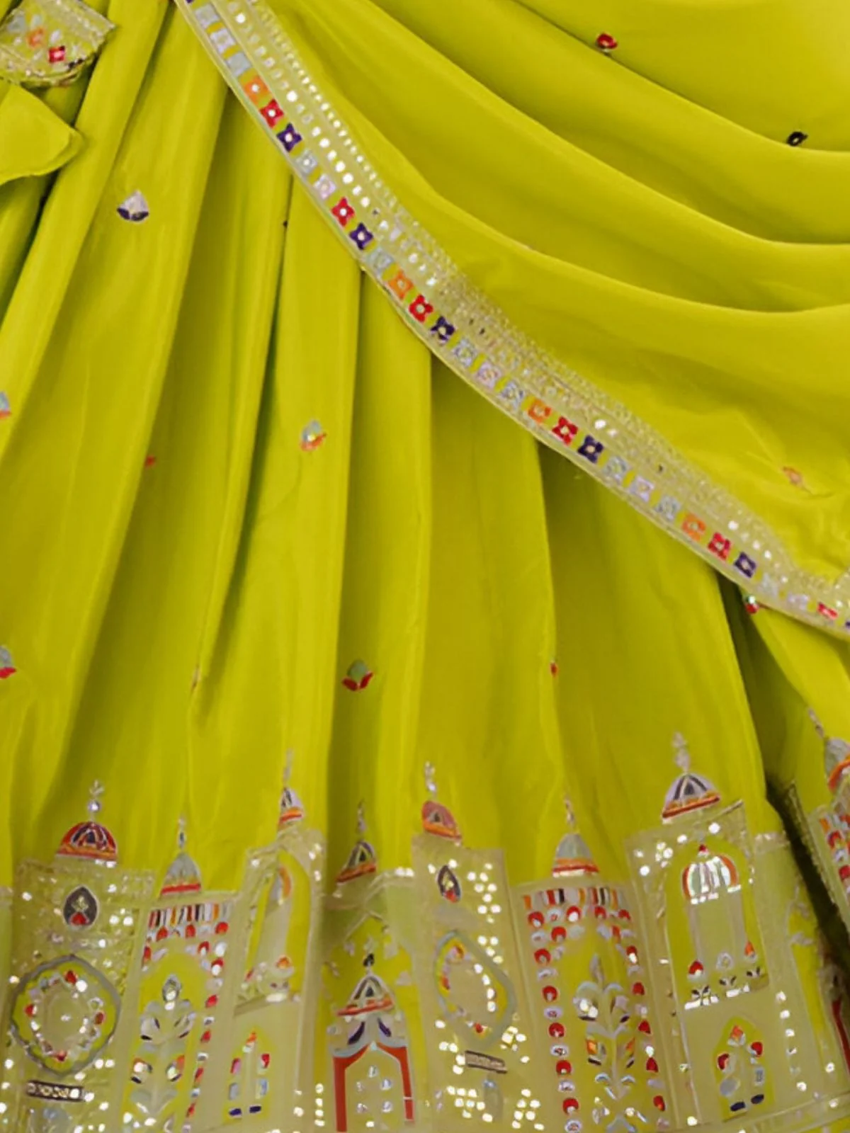 Odette Green Silk Blend Embroidered Semi-Stitched lehenga For Women - Image 7