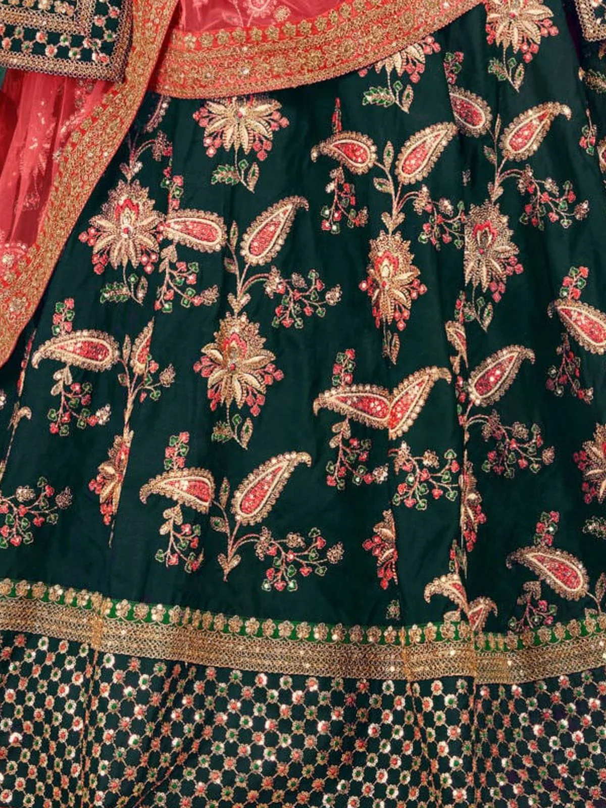 Odette Green Silk Blend Embroidered Semi Stitched Lehenga With Blouse For Women - Image 5