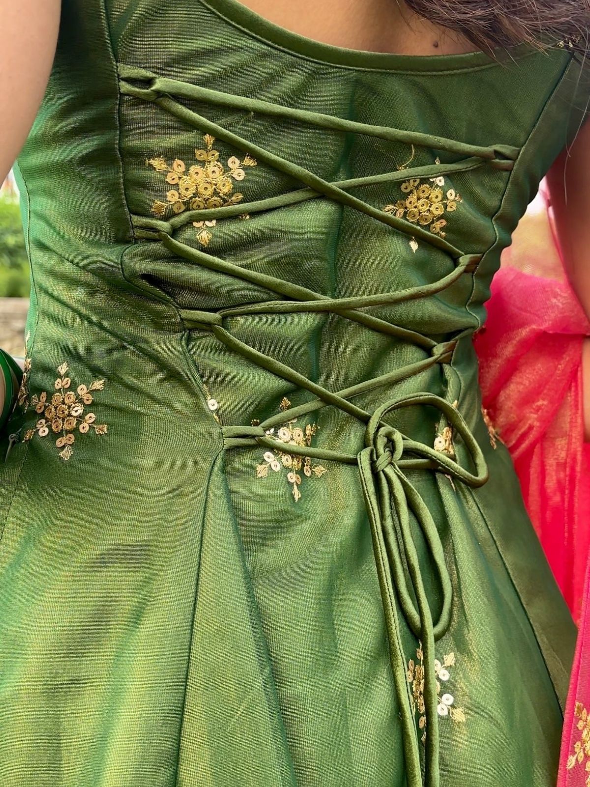 Odette Green Silk Blend Embroidered Stitched Kurta Set For Women - Image 3