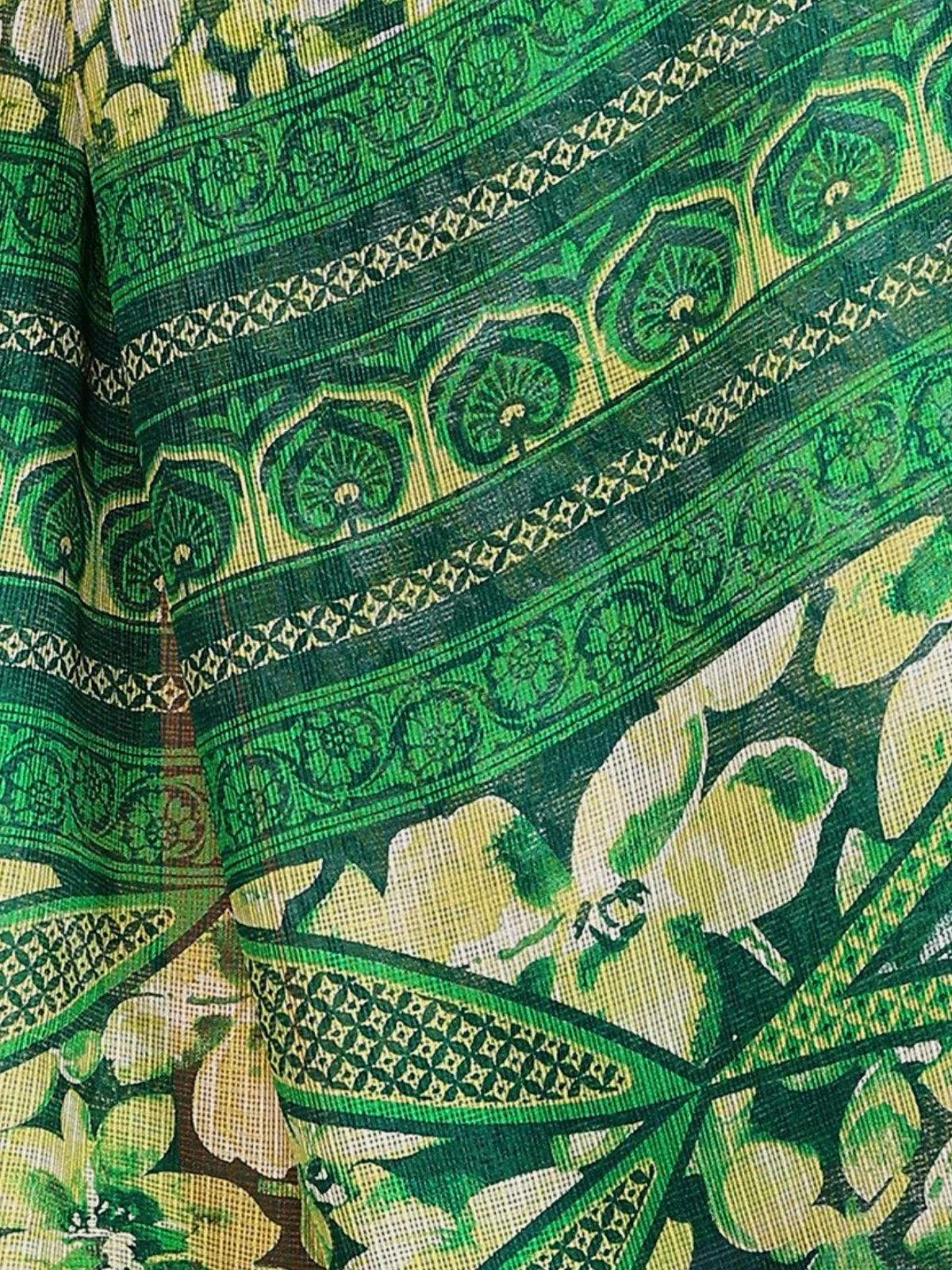 Odette Green Silk Blend Printed Saree For Women - Image 5