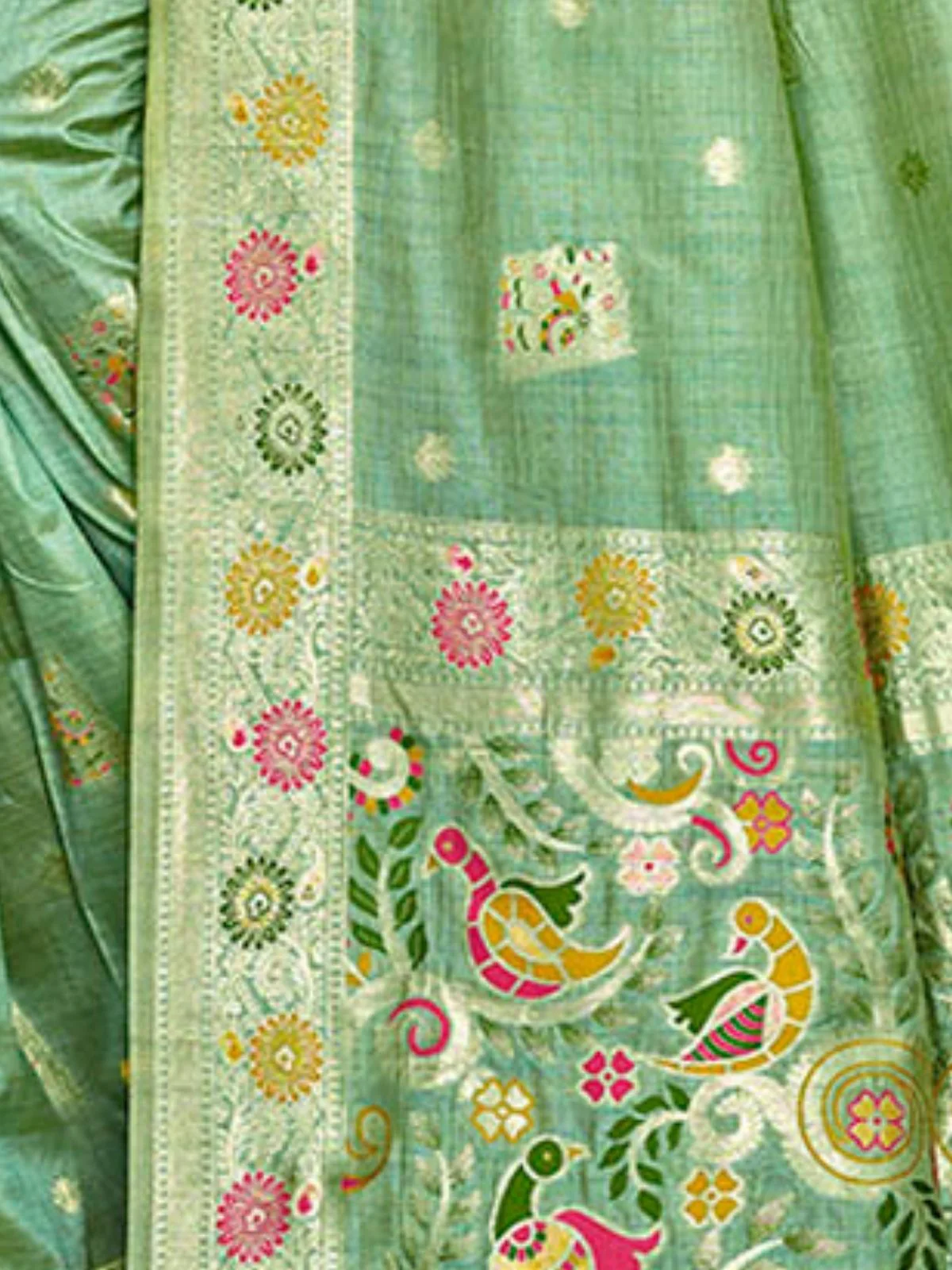 Odette Green Silk Blend Printed Saree For Women - Image 3
