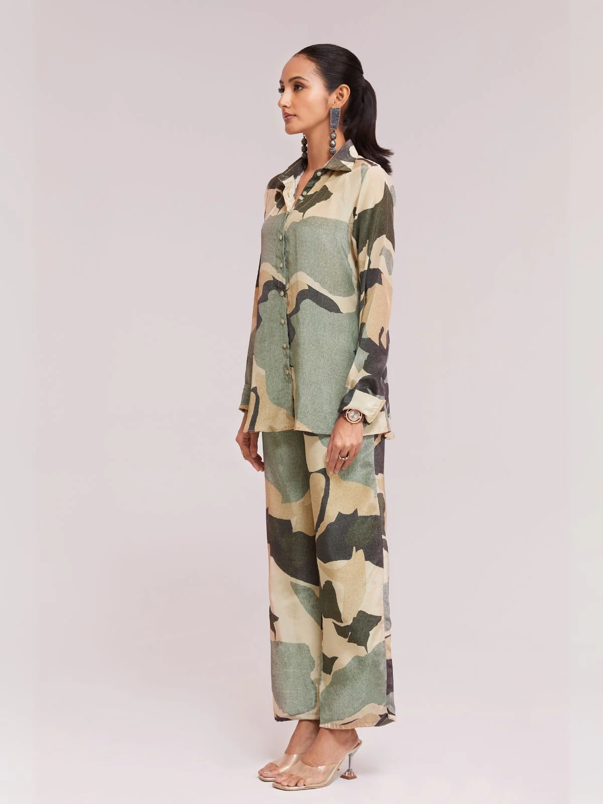 Odette Green Silk Blend Printed Co-Ord Set For Women - Image 2