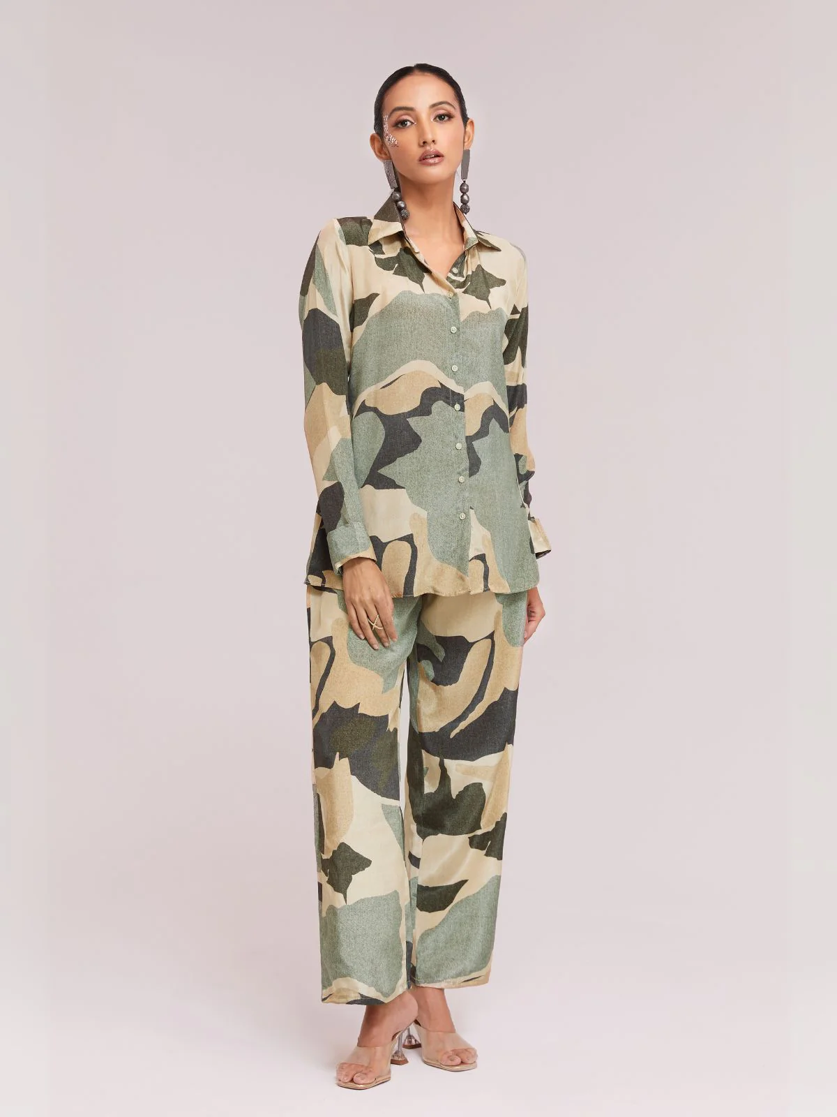 Odette Green Silk Blend Printed Co-Ord Set For Women - Image 3
