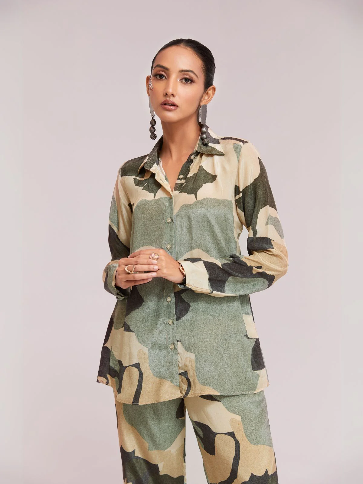Odette Green Silk Blend Printed Co-Ord Set For Women - Image 6