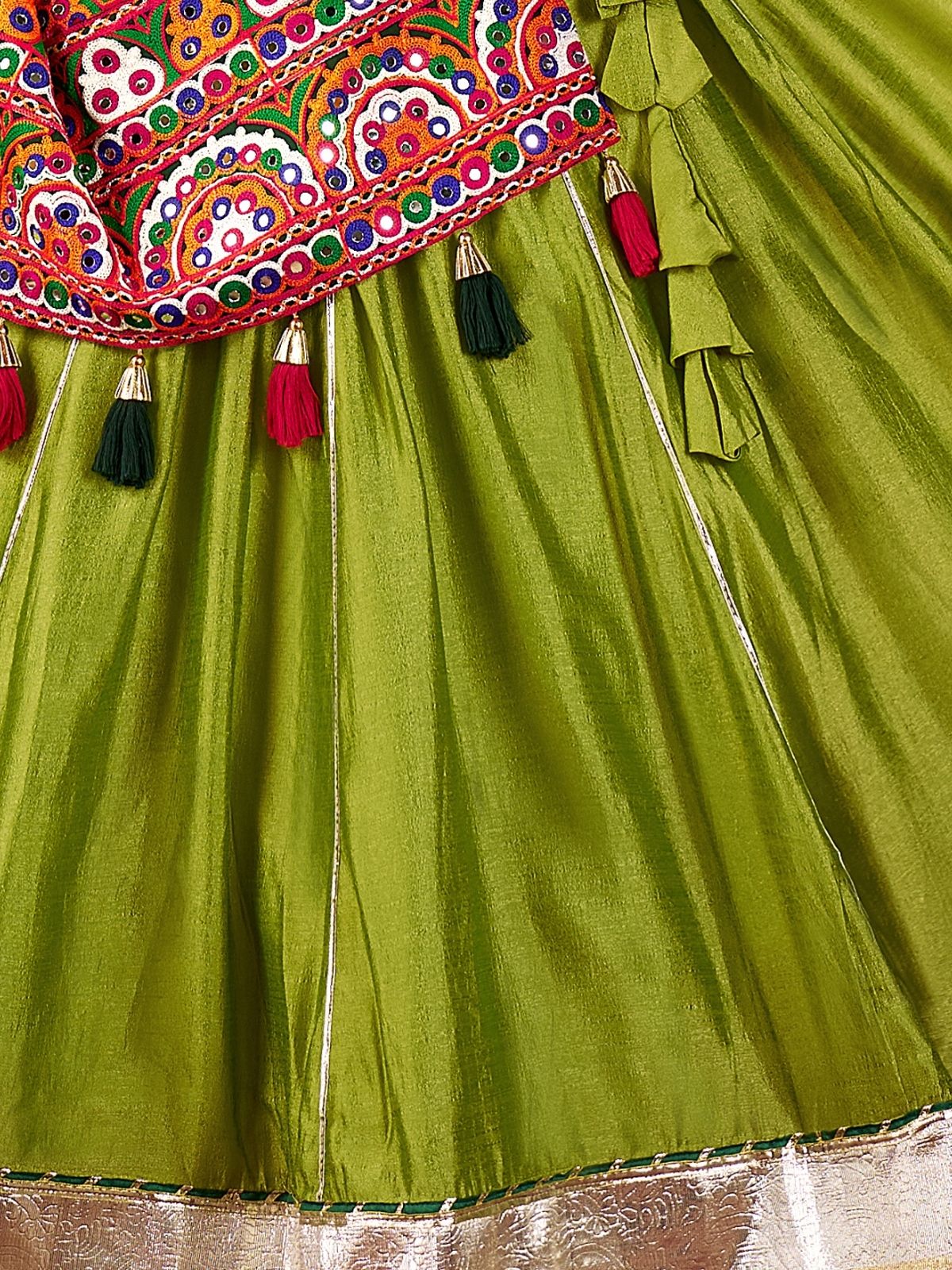 Odette Green Silk Blend Semi-Stitched lehenga With Stunning Tassels For Women - Image 7