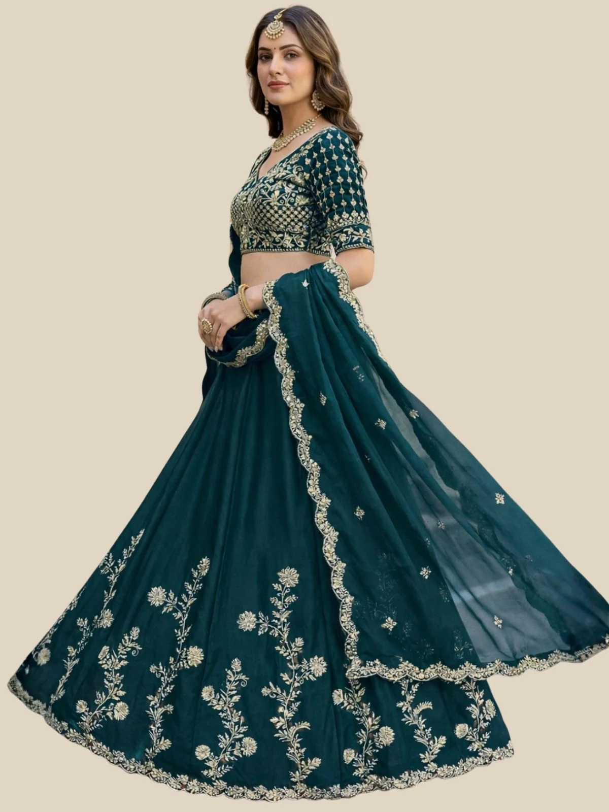 Odette Green Silk Embroidered Lehenga For Women - Image 2