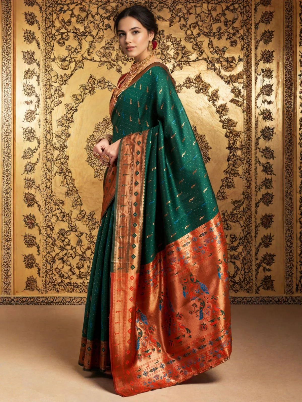 Odette Green Silk Woven Saree For Women - Image 2