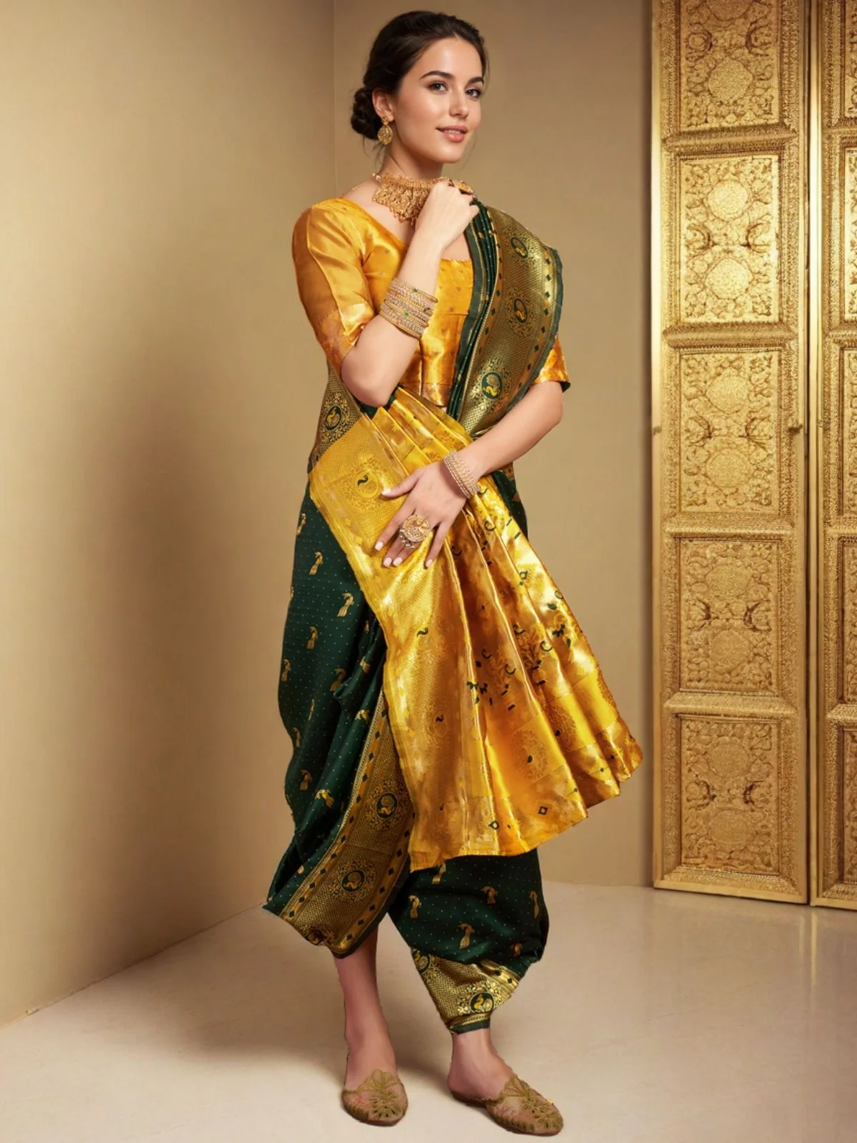Odette Green Silk Woven Saree For Women