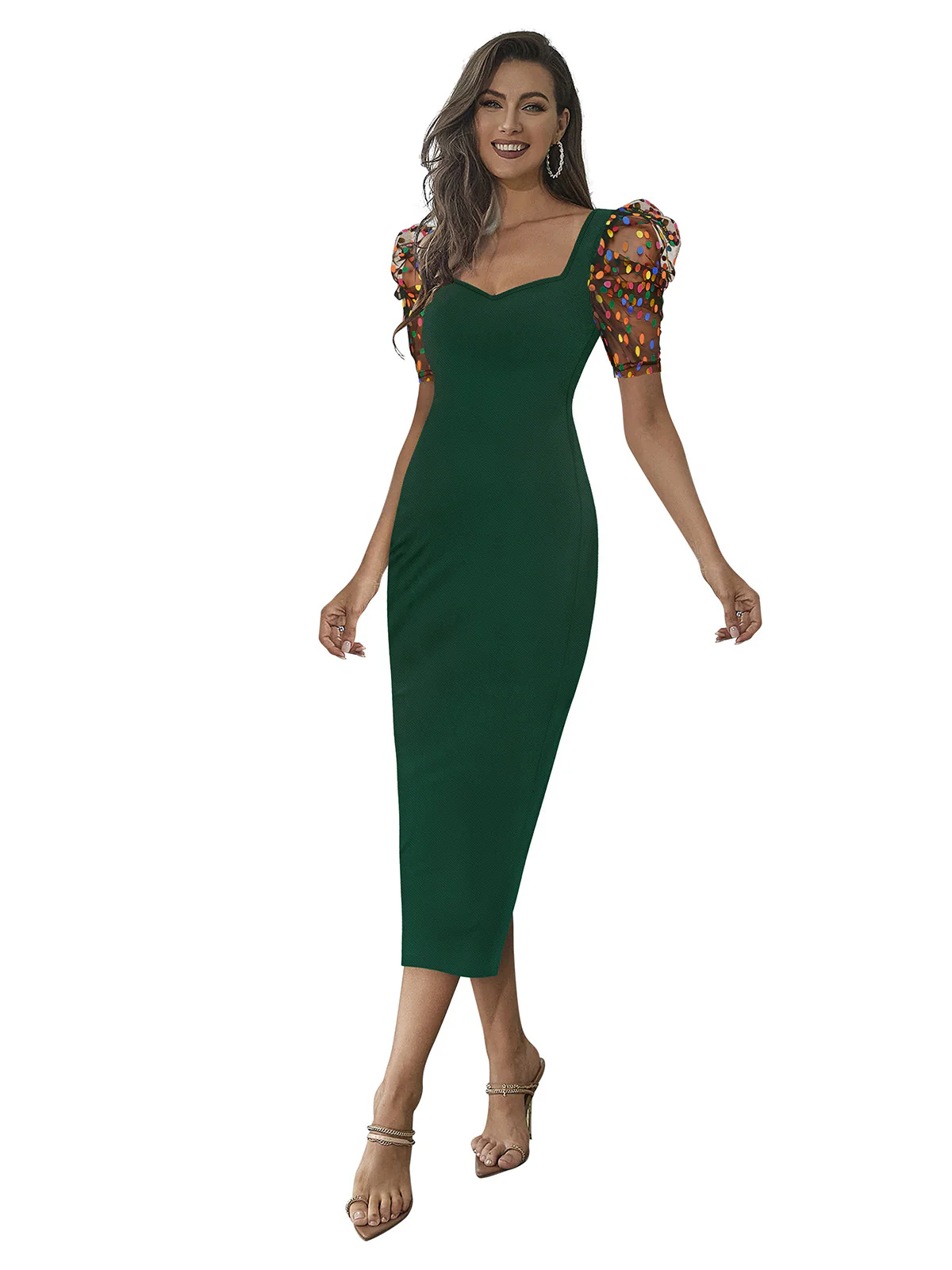 Odette Green Skater Knit Fabric Dress For Women - Image 3
