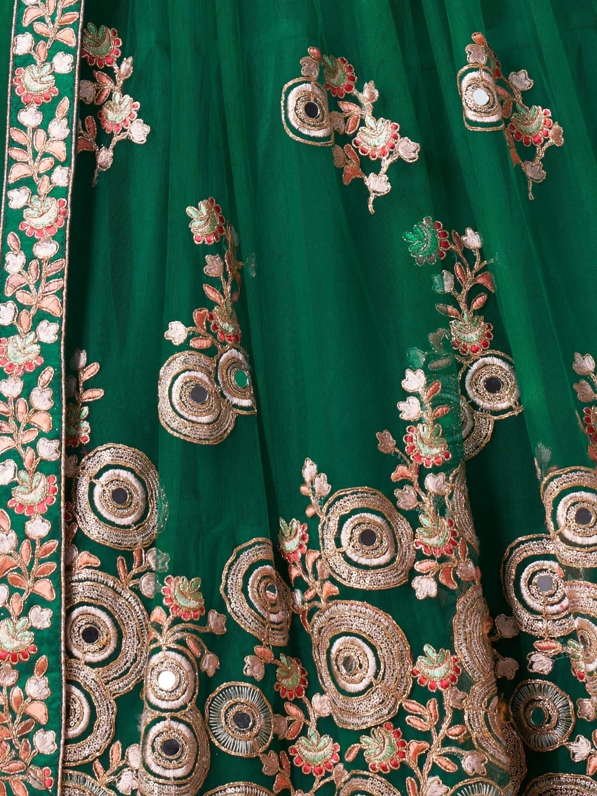 Odette Green Soft Net Embroidered Semi Stitched Lehenga With Blouse For Women - Image 7