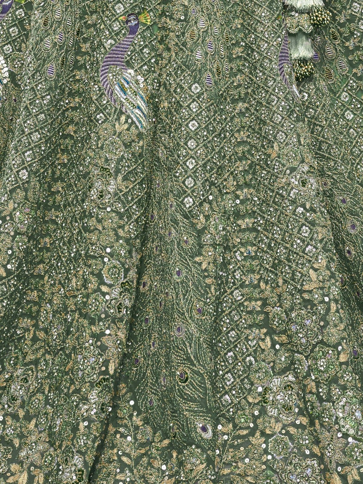 Odette Green Soft Net Embroidered Semi-Stitched Lehenga With Unstitched Blouse For Women - Image 6